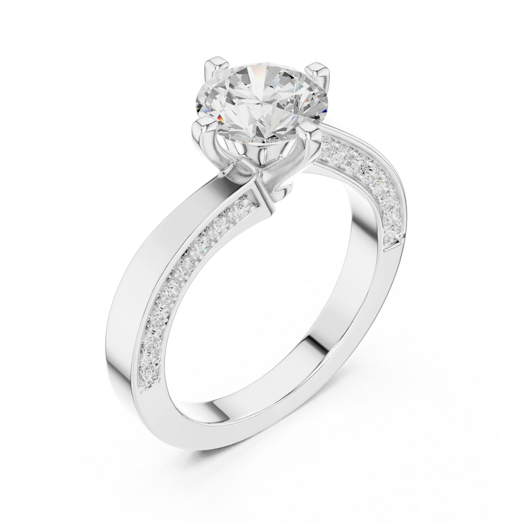 14K White Gold Round Bypass Diamond Engagement Ring