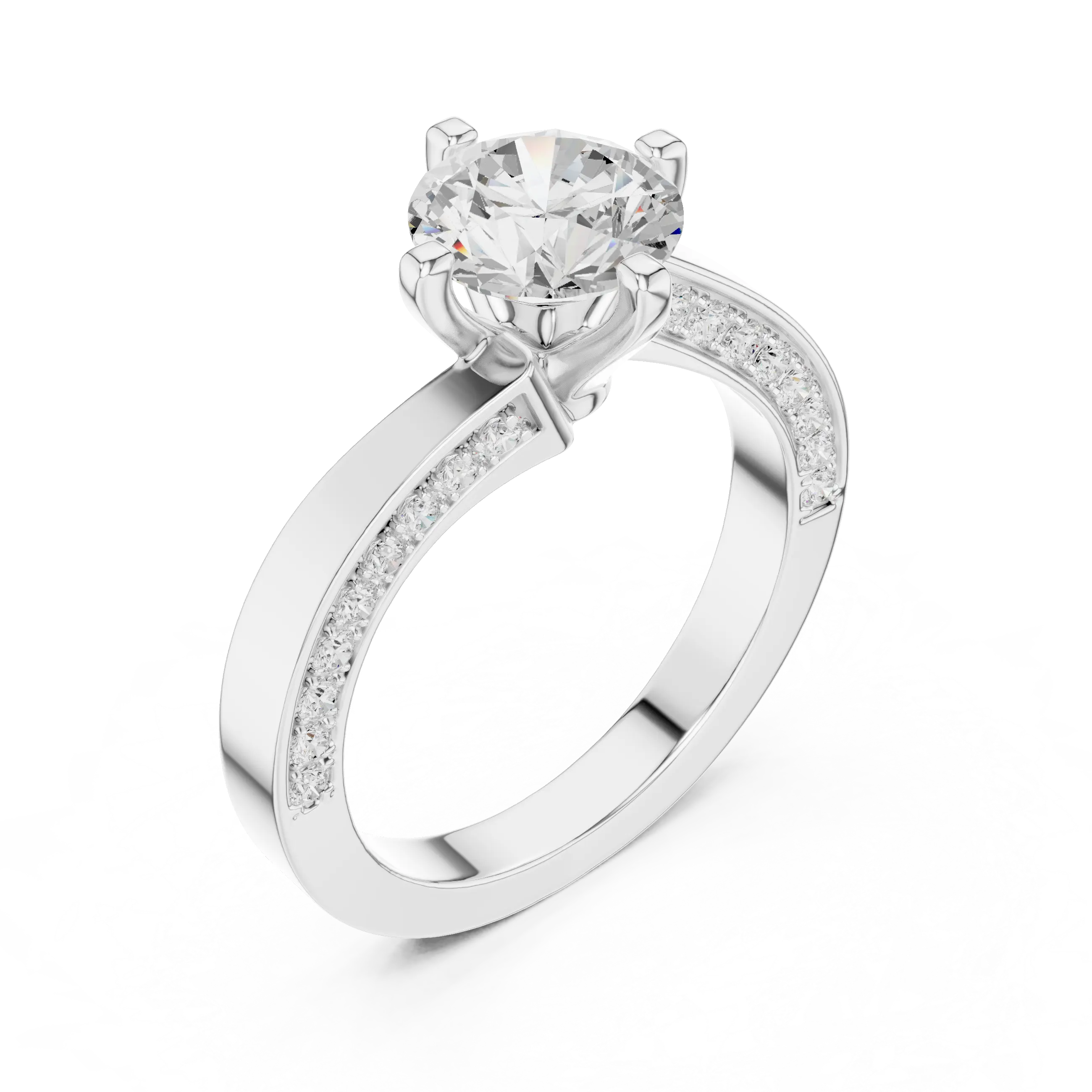 14K White Gold Round Bypass Diamond Engagement Ring