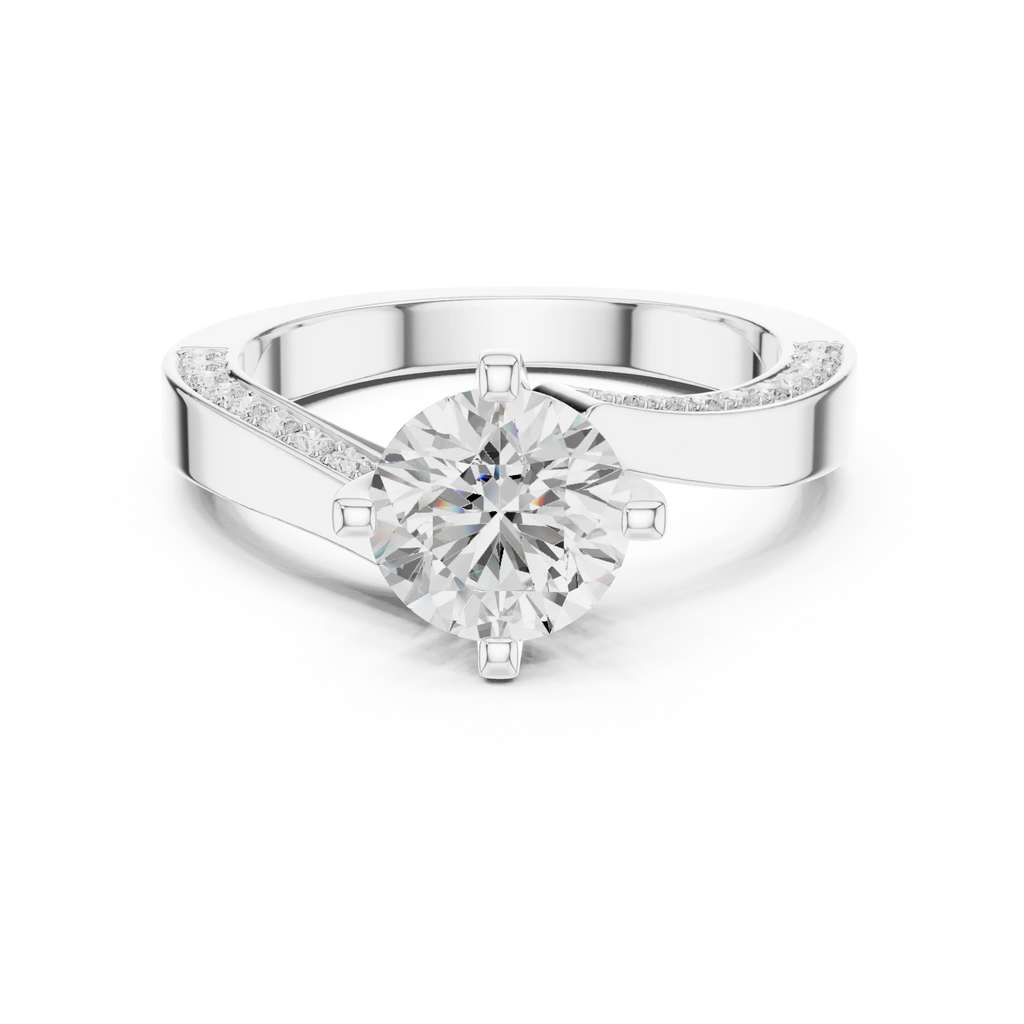 14K White Gold Round Bypass Diamond Engagement Ring