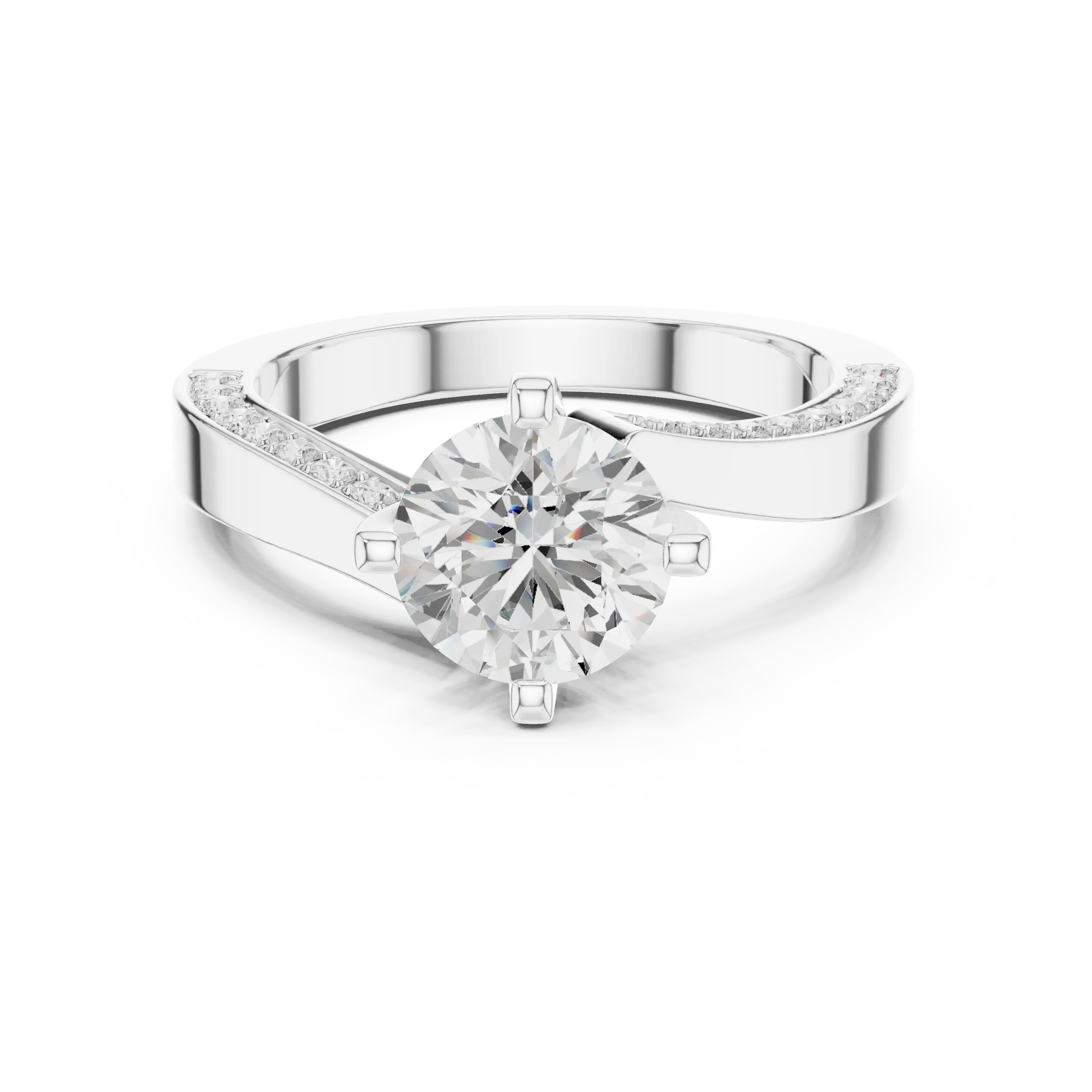 14K White Gold Round Bypass Diamond Engagement Ring