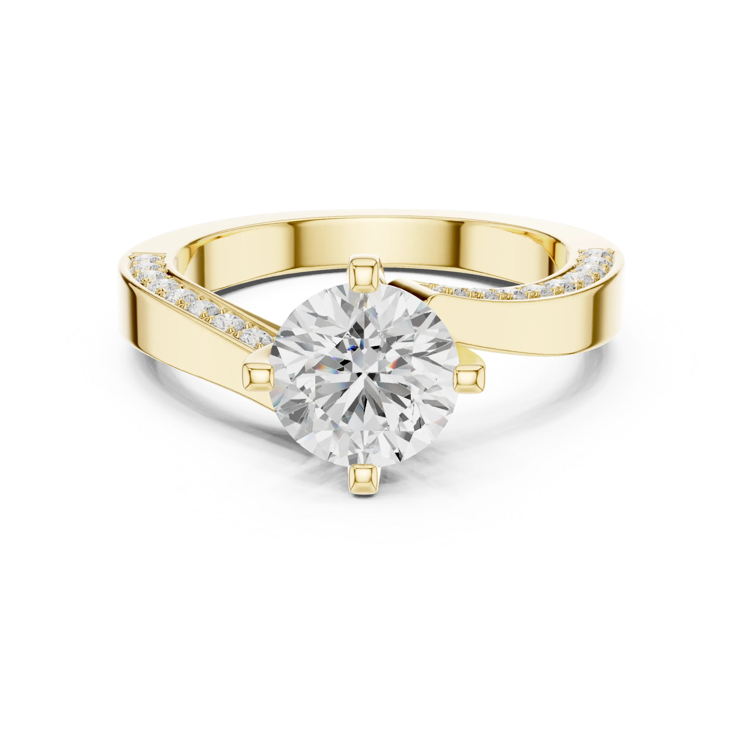 14K White Gold Round Bypass Diamond Engagement Ring