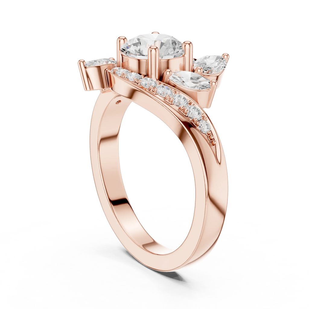 10K Yellow Gold Lab Grown Floral Round Diamond Bypass Ring
