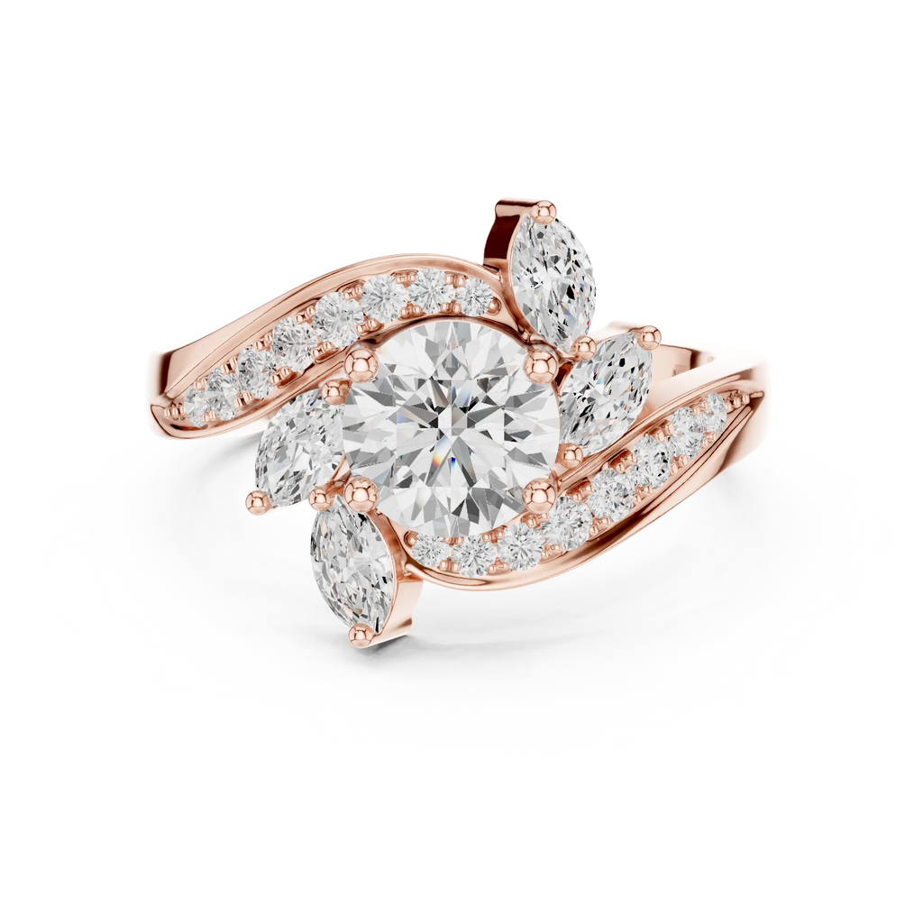 10K Yellow Gold Lab Grown Floral Round Diamond Bypass Ring