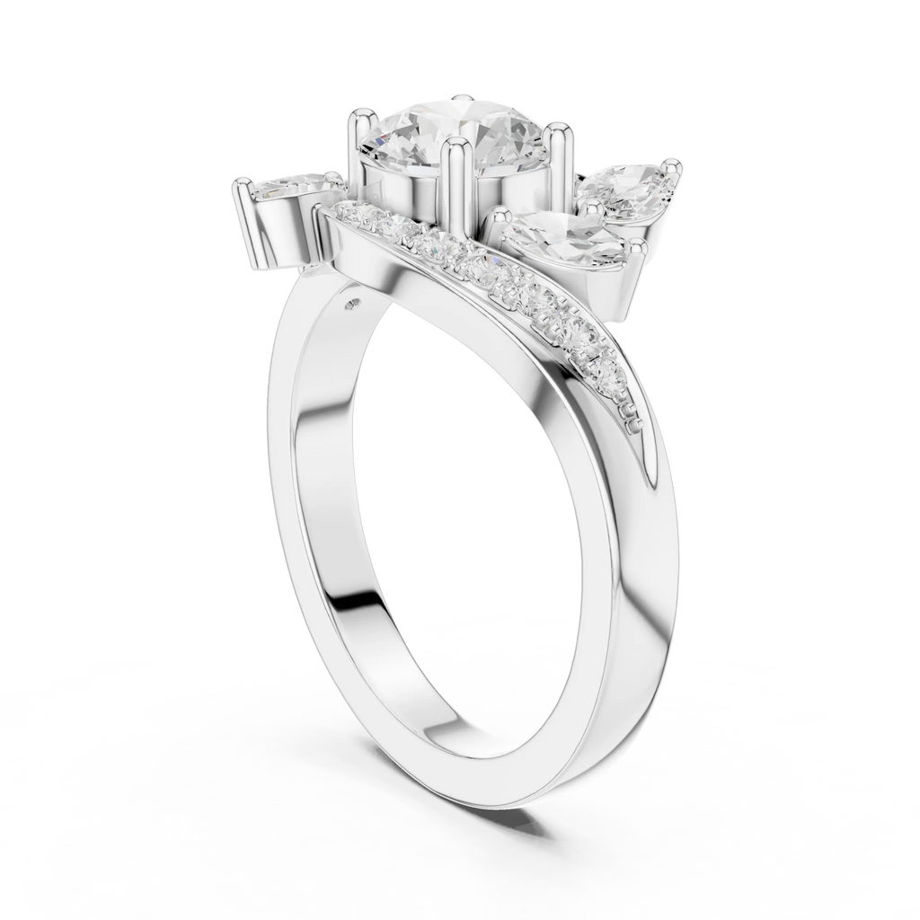10K Yellow Gold Lab Grown Floral Round Diamond Bypass Ring