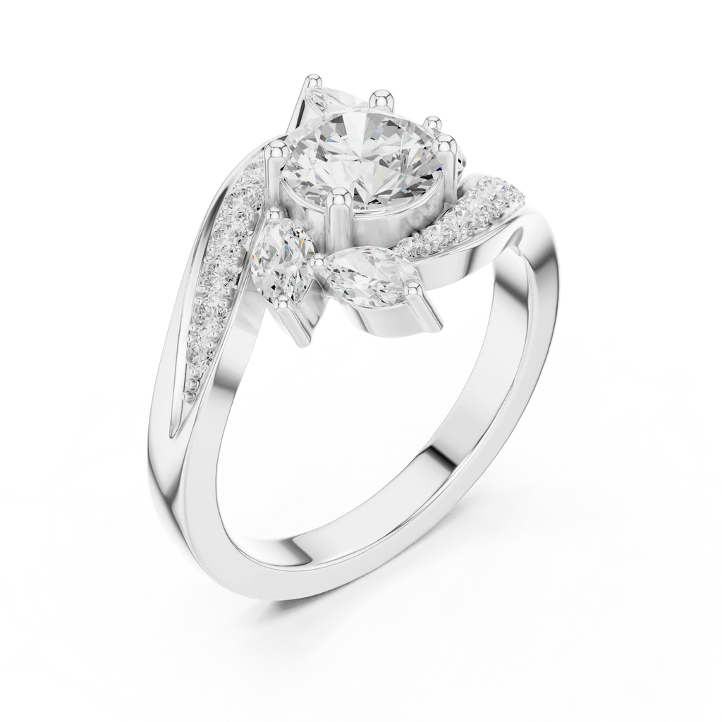 10K Yellow Gold Lab Grown Floral Round Diamond Bypass Ring