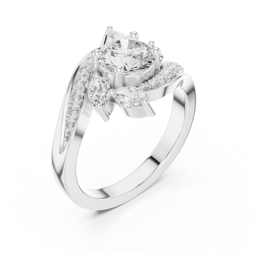 10K Yellow Gold Lab Grown Floral Round Diamond Bypass Ring