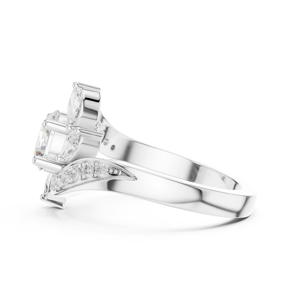 10K Yellow Gold Lab Grown Floral Round Diamond Bypass Ring
