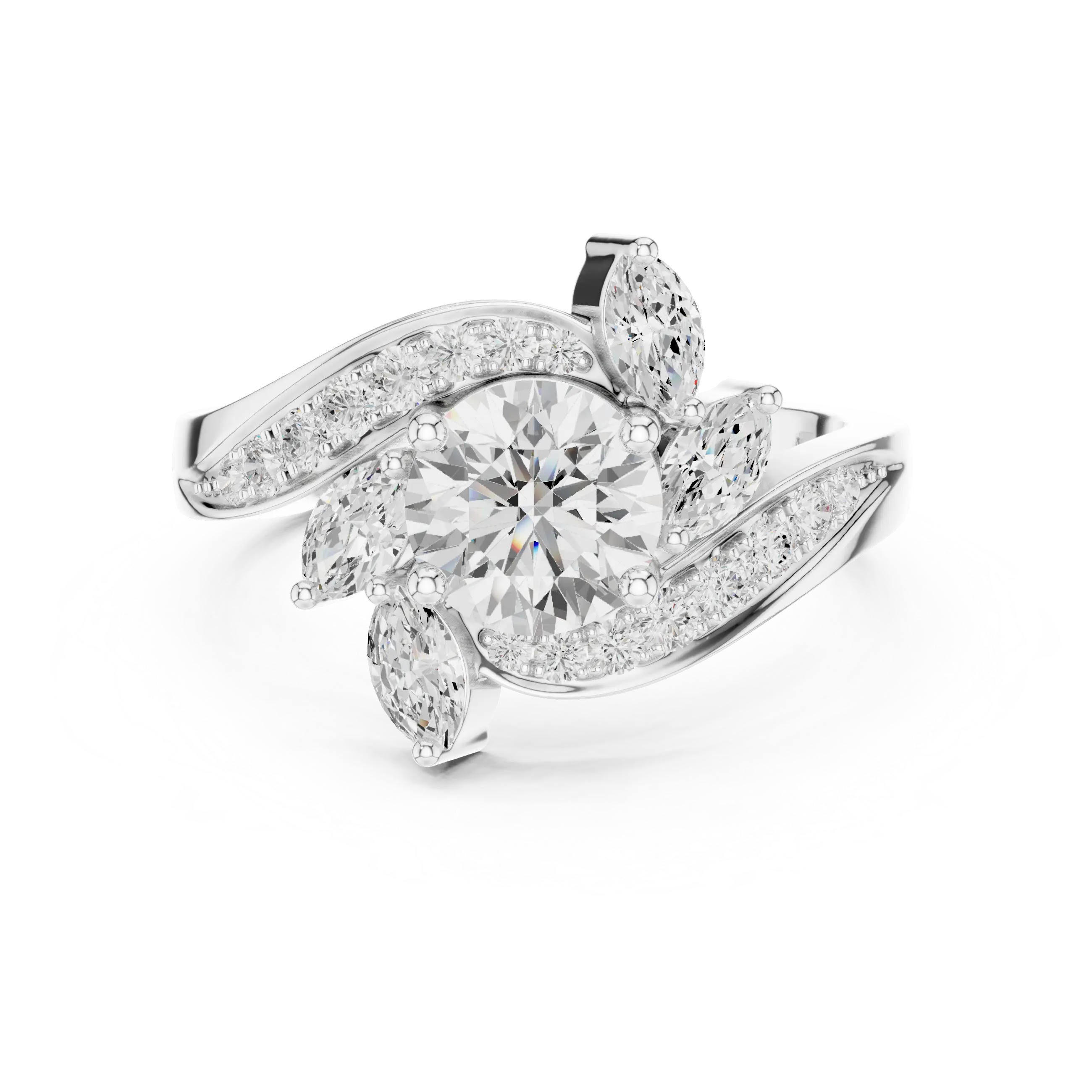 10K Yellow Gold Lab Grown Floral Round Diamond Bypass Ring