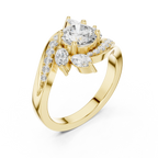 10K Yellow Gold Lab Grown Floral Round Diamond Bypass Ring