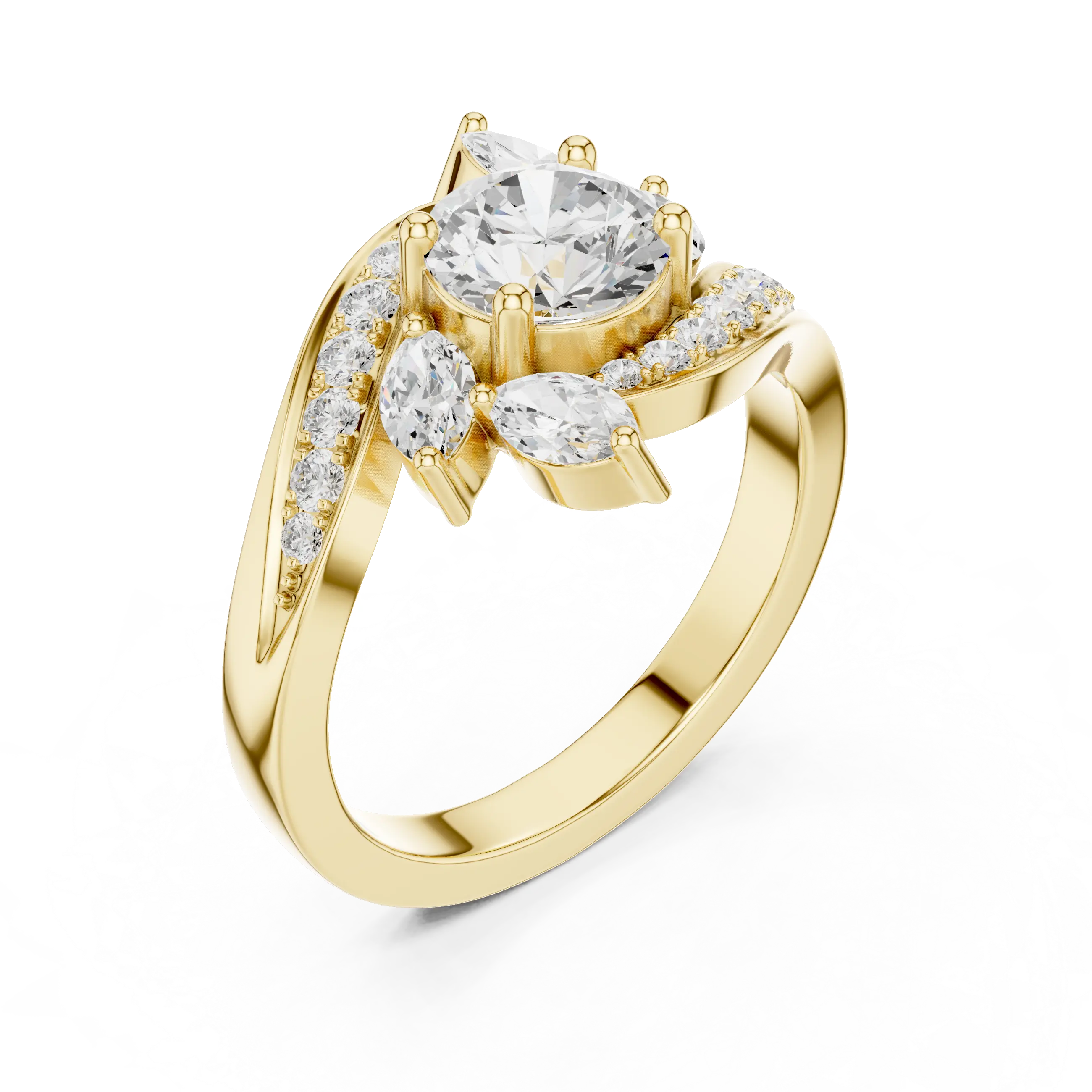 10K Yellow Gold Lab Grown Floral Round Diamond Bypass Ring