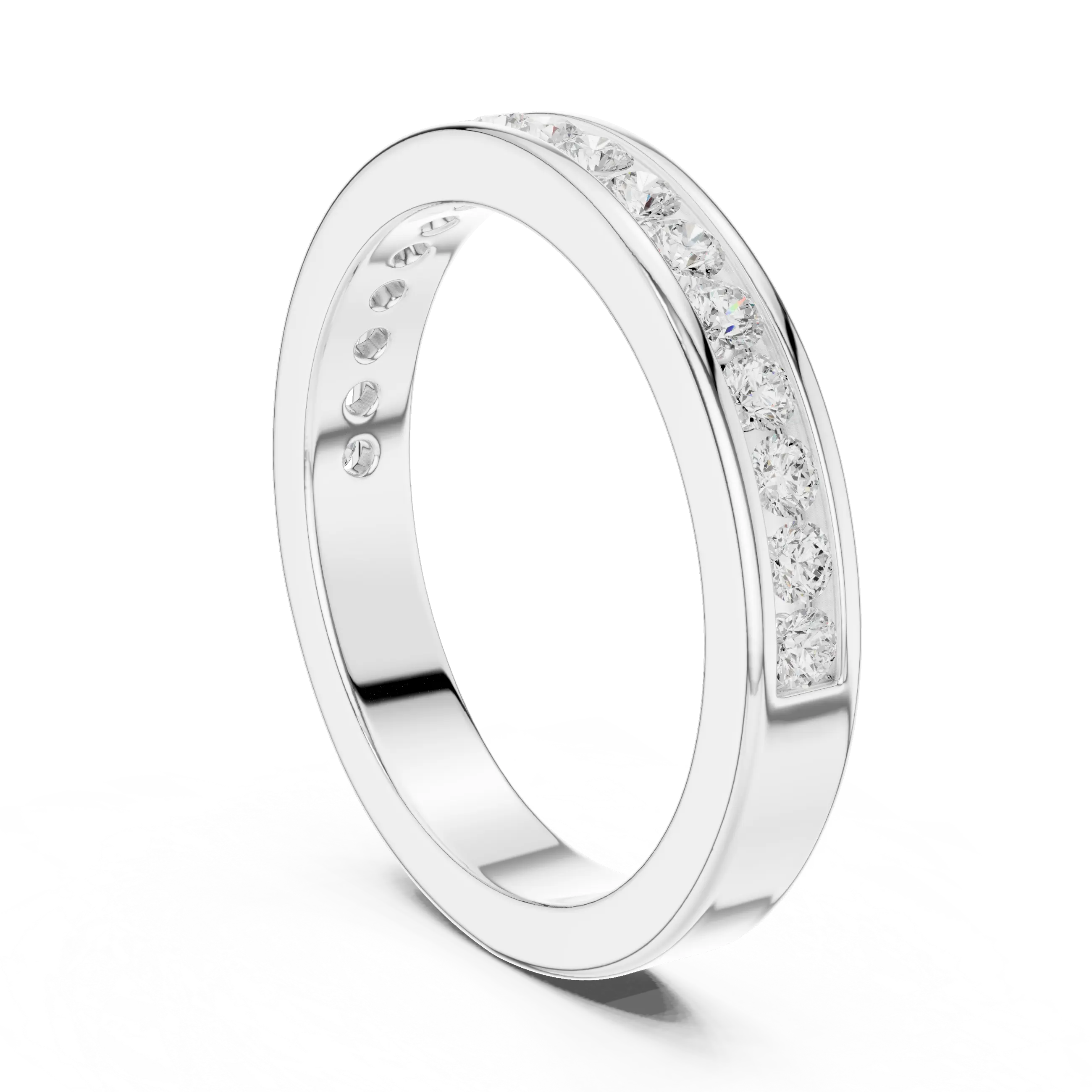 14K White Gold Lab Grown Channel-Set Round Diamond Wedding Band