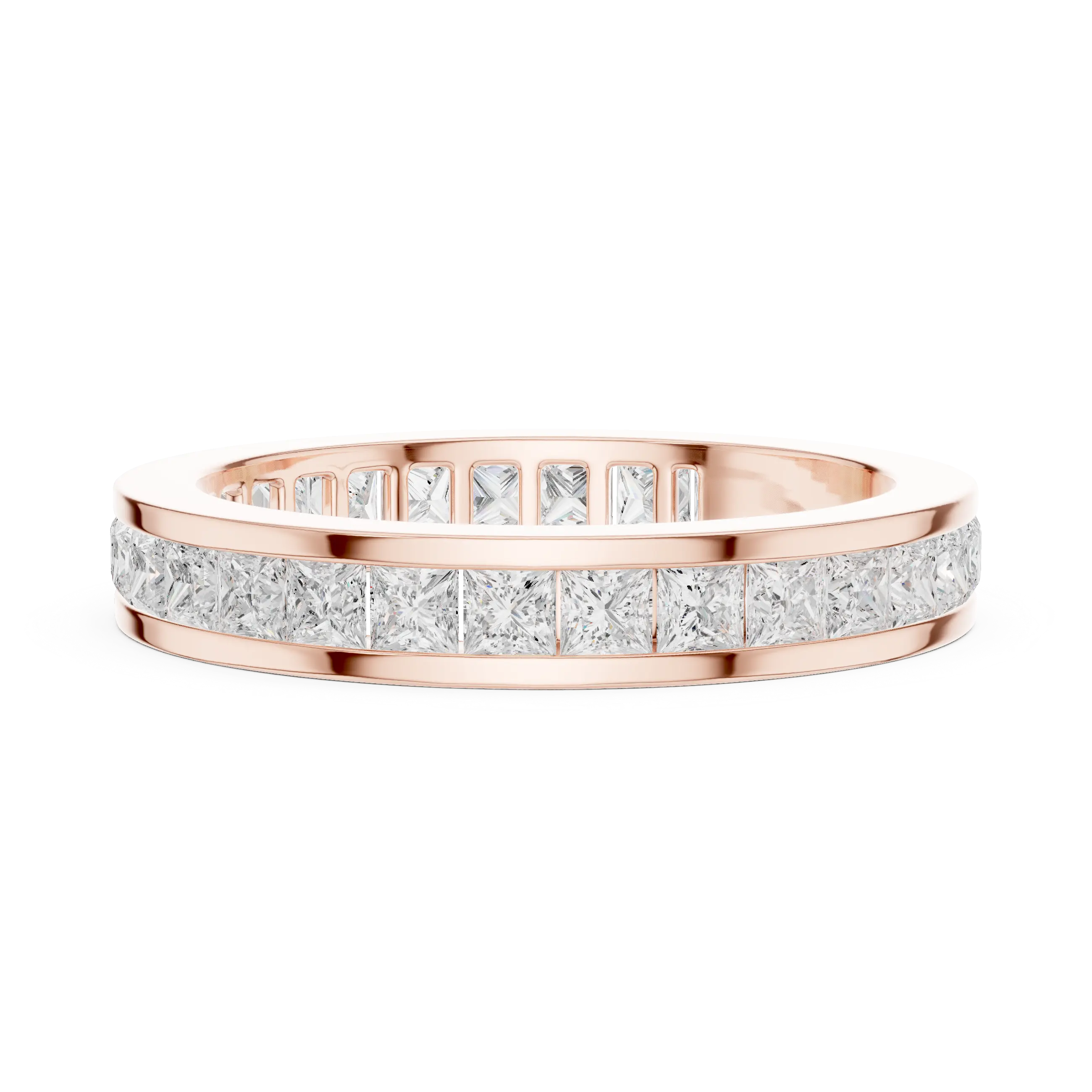 18K White Gold Princess-Cut Moissanite Diamond Channel Band