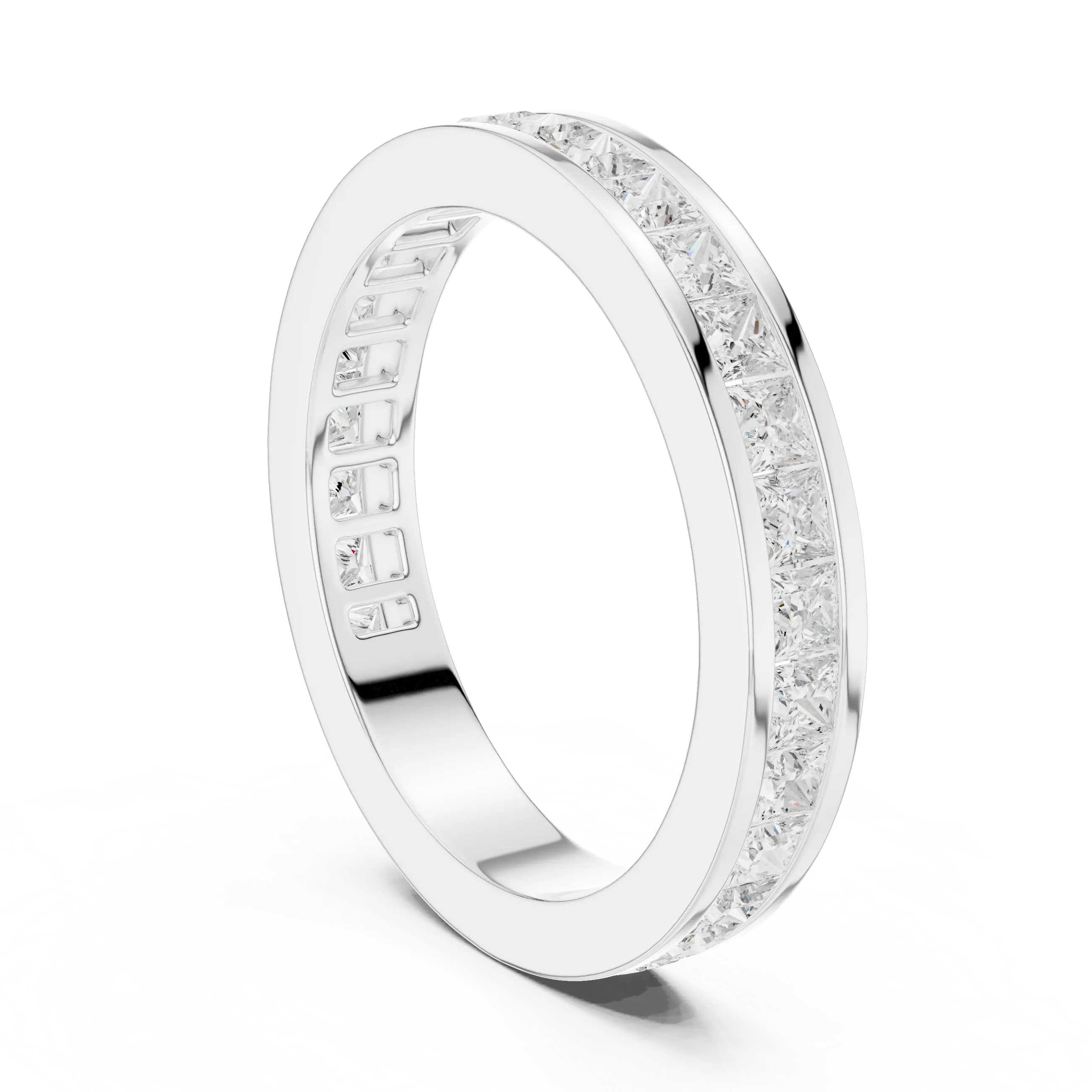 18K White Gold Princess-Cut Moissanite Diamond Channel Band