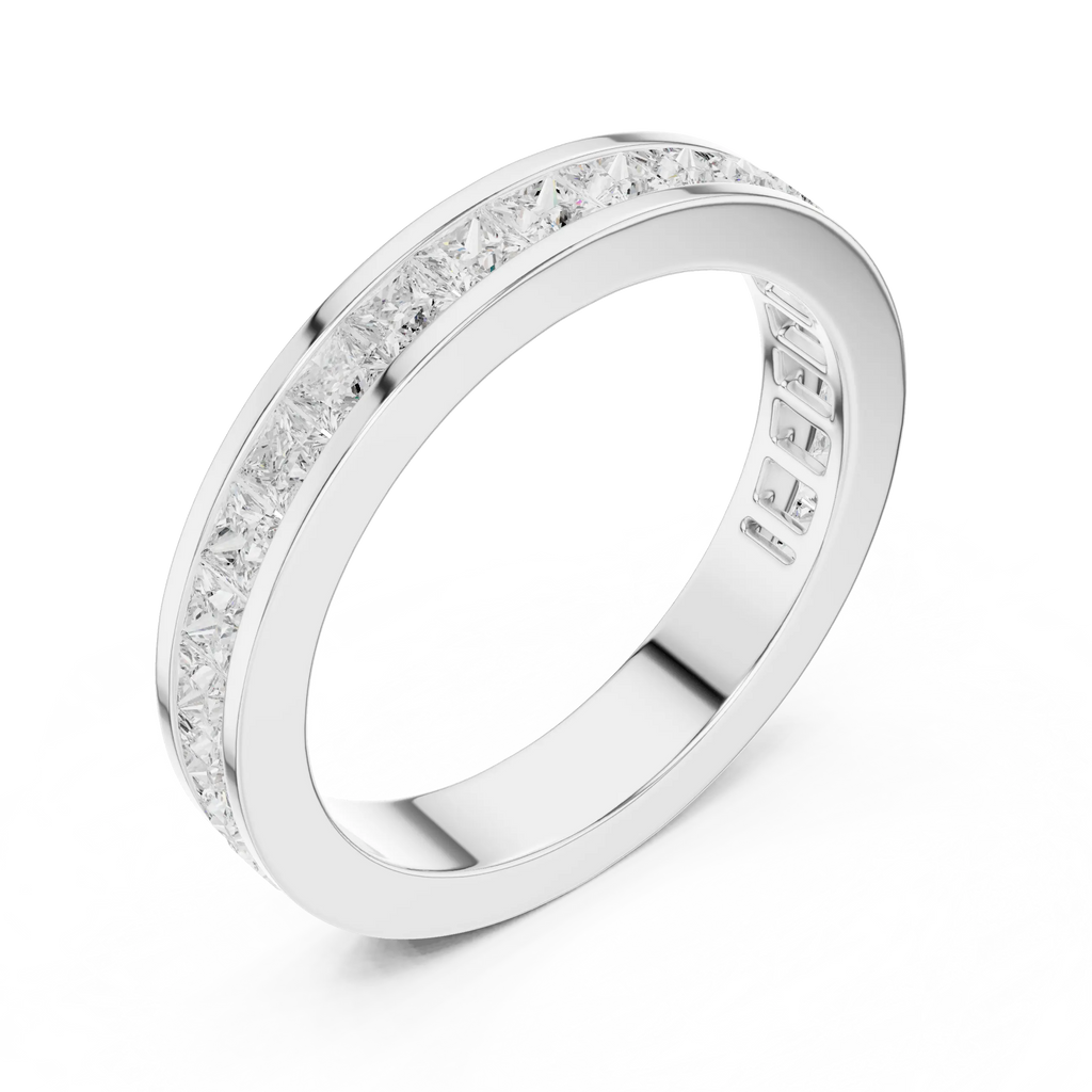18K White Gold Princess-Cut Moissanite Diamond Channel Band