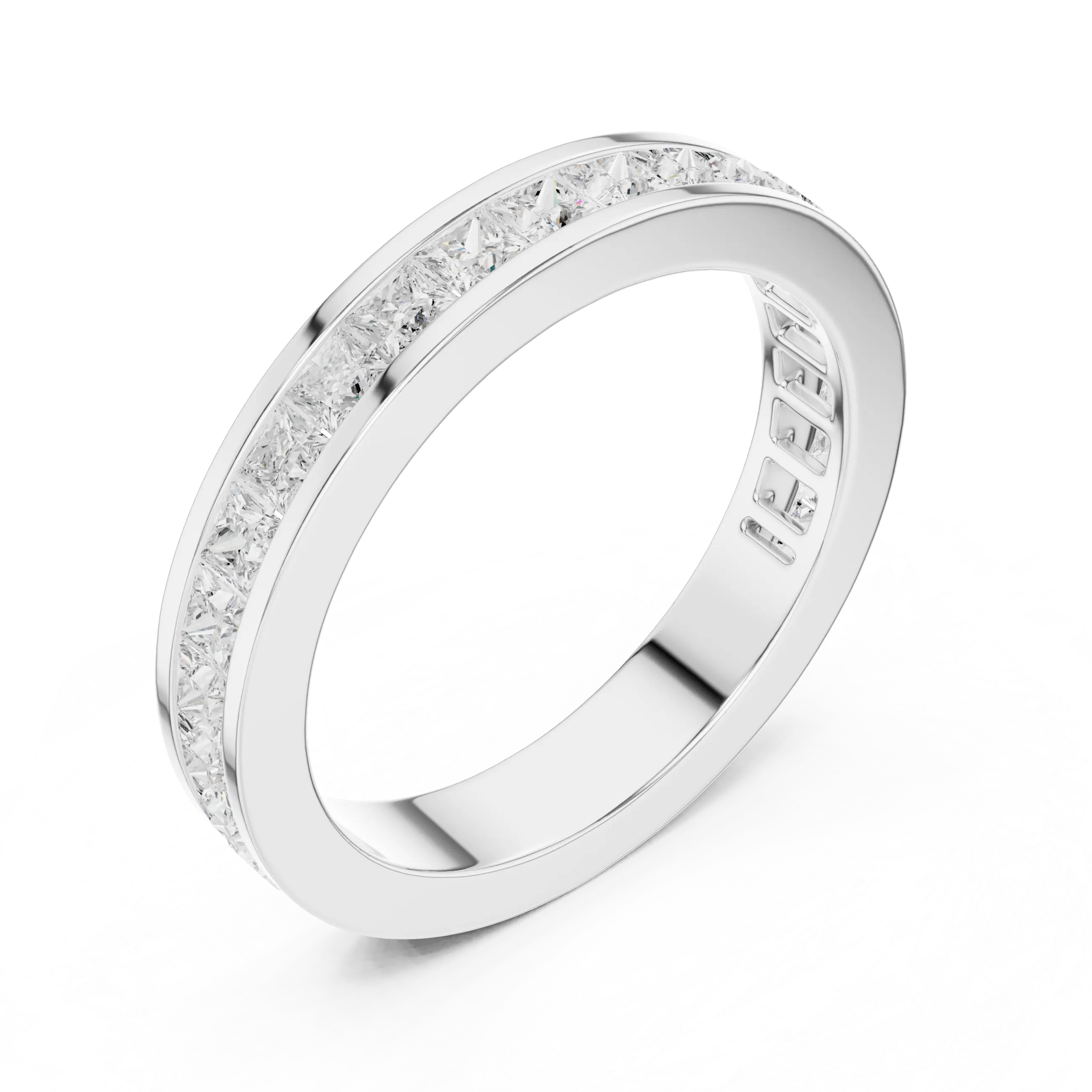 18K White Gold Princess-Cut Moissanite Diamond Channel Band