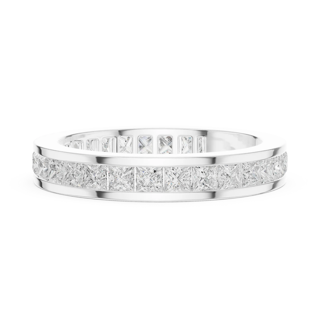 18K White Gold Princess-Cut Moissanite Diamond Channel Band