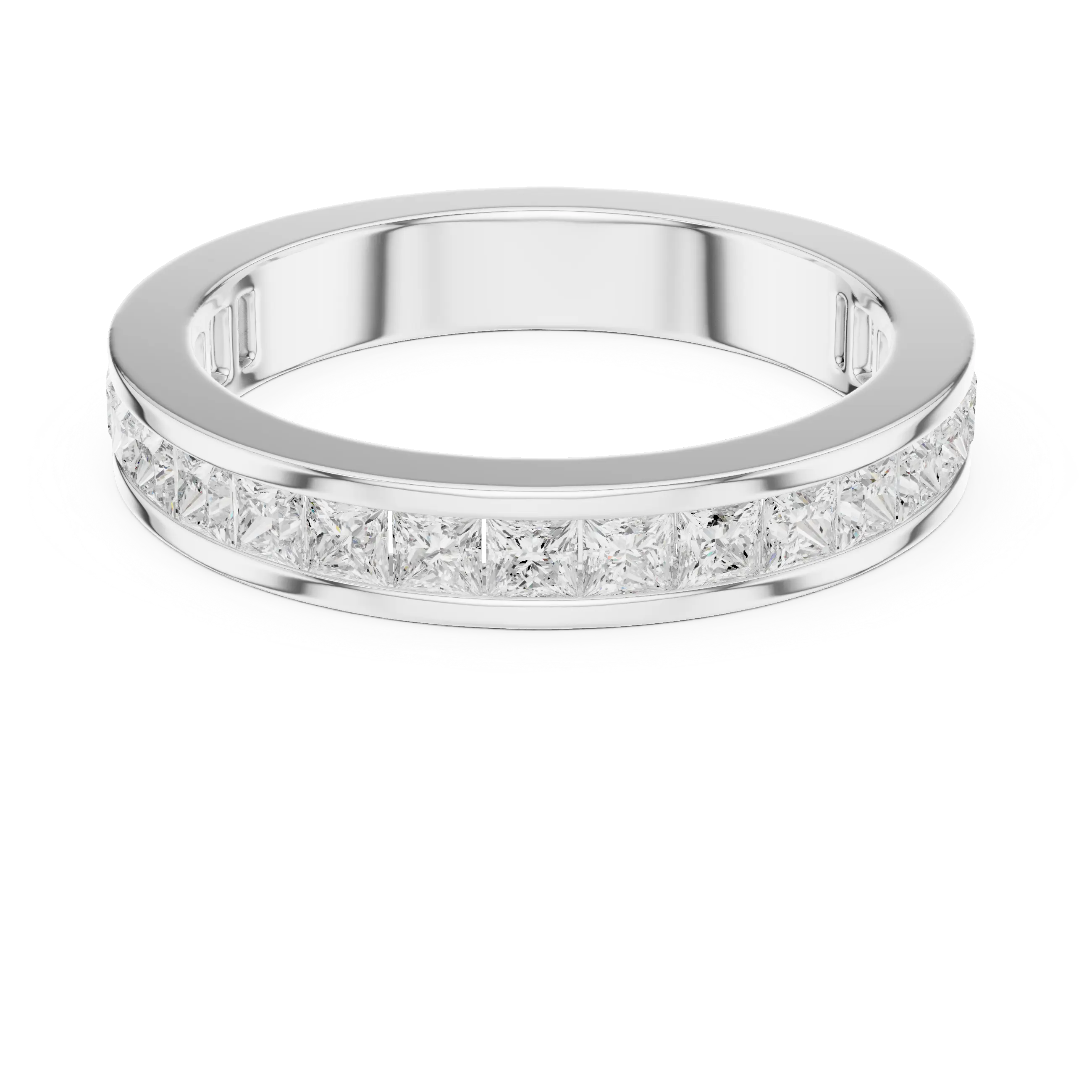 18K White Gold Princess-Cut Moissanite Diamond Channel Band