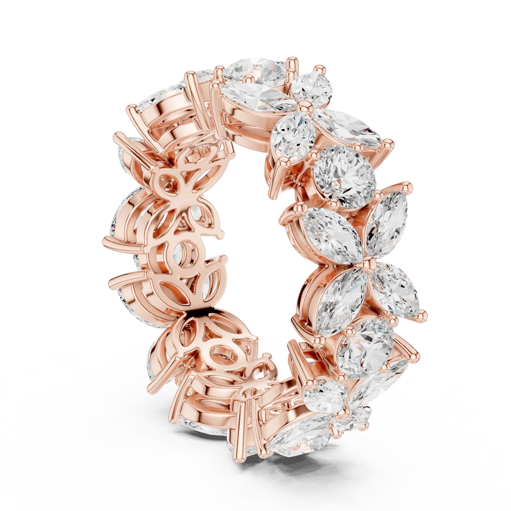 14K White Gold Marquise & Round Floral Eternity Band