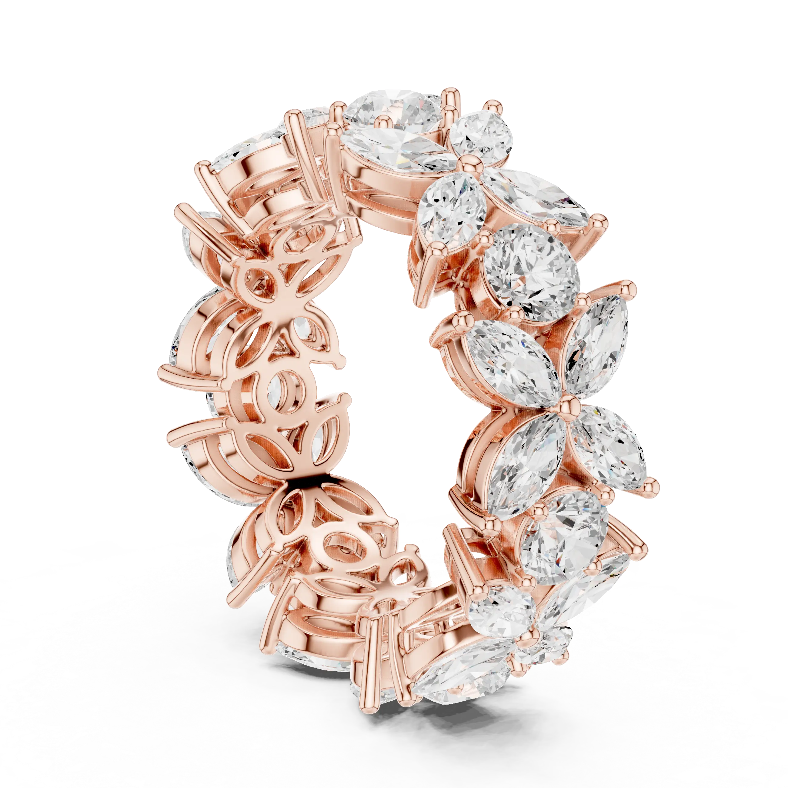 14K White Gold Marquise & Round Floral Eternity Band
