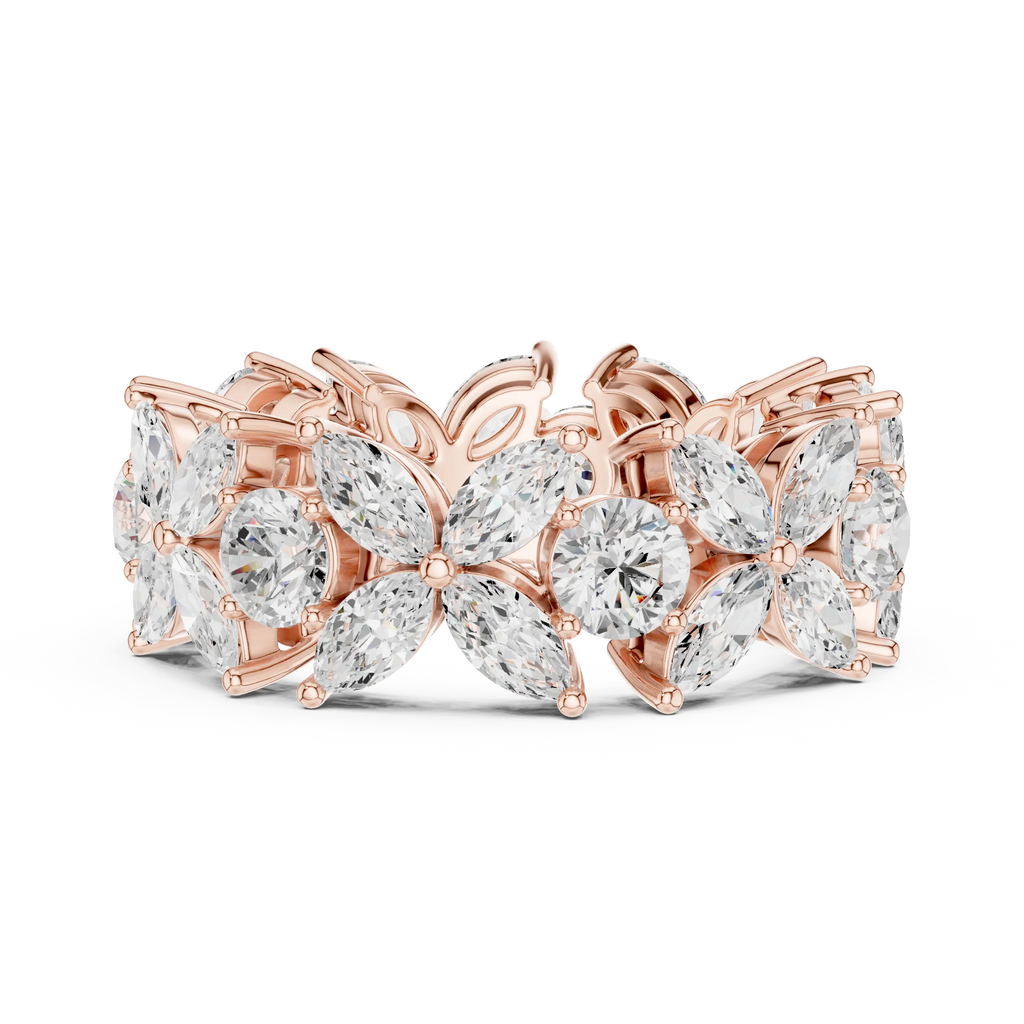 14K White Gold Marquise & Round Floral Eternity Band