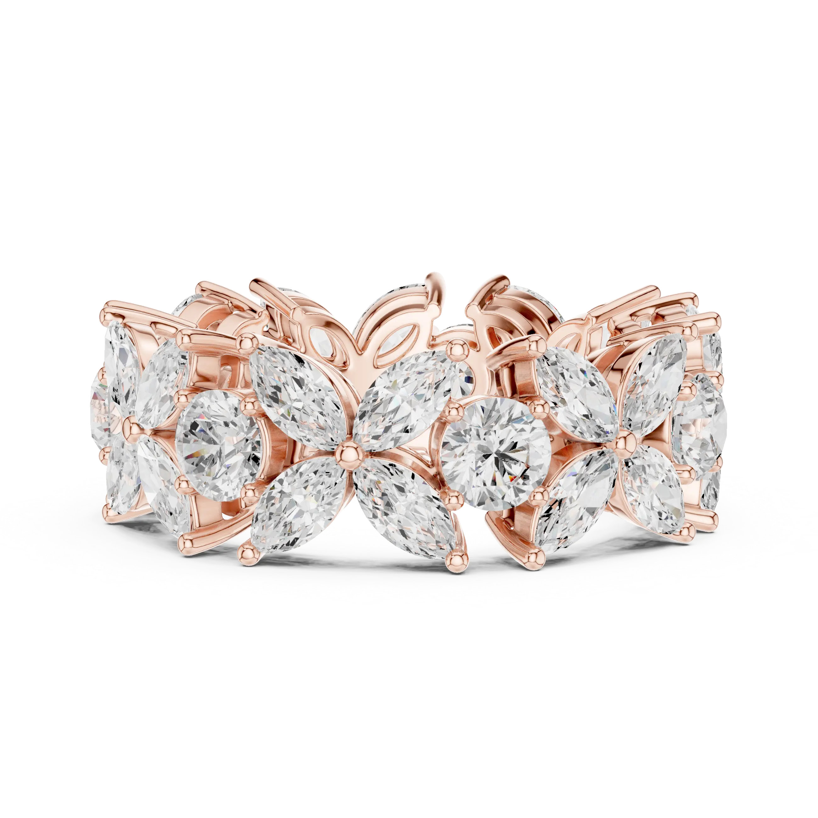 14K White Gold Marquise & Round Floral Eternity Band
