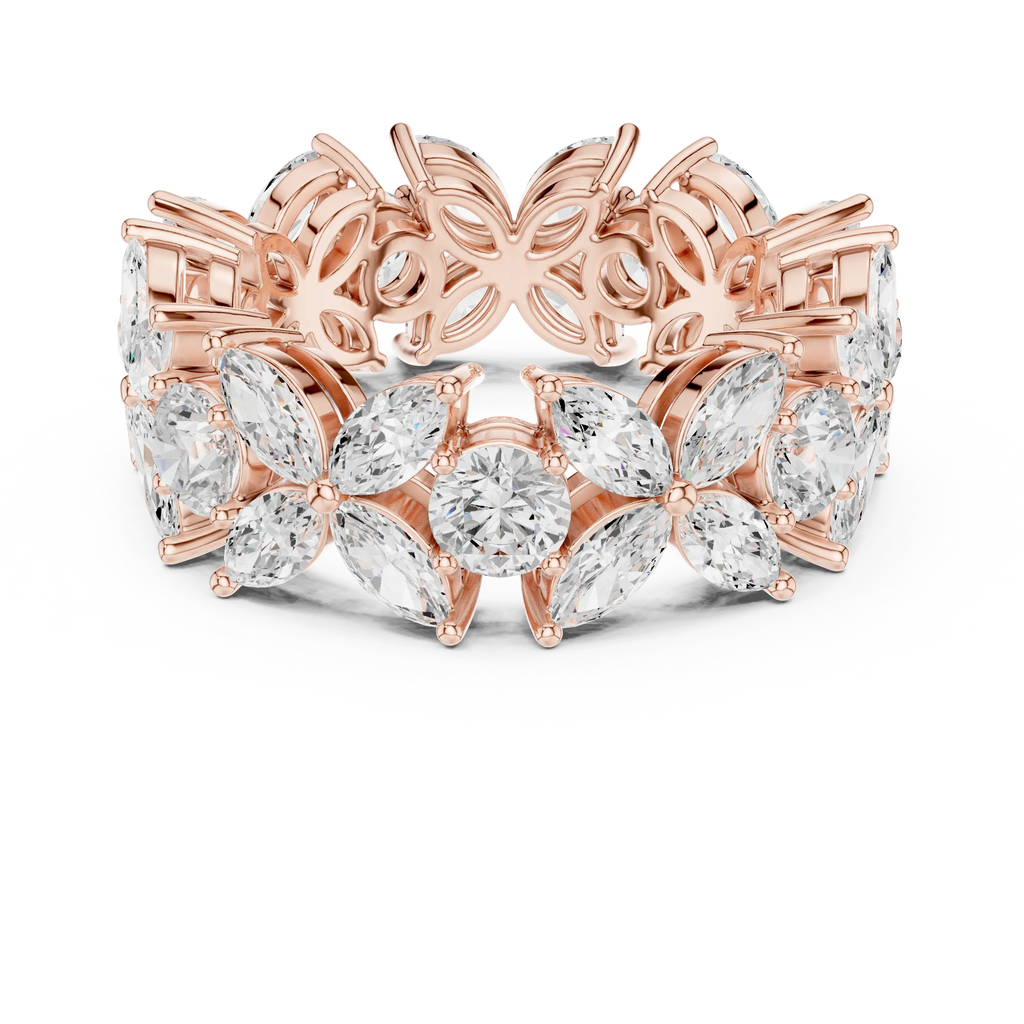 14K White Gold Marquise & Round Floral Eternity Band