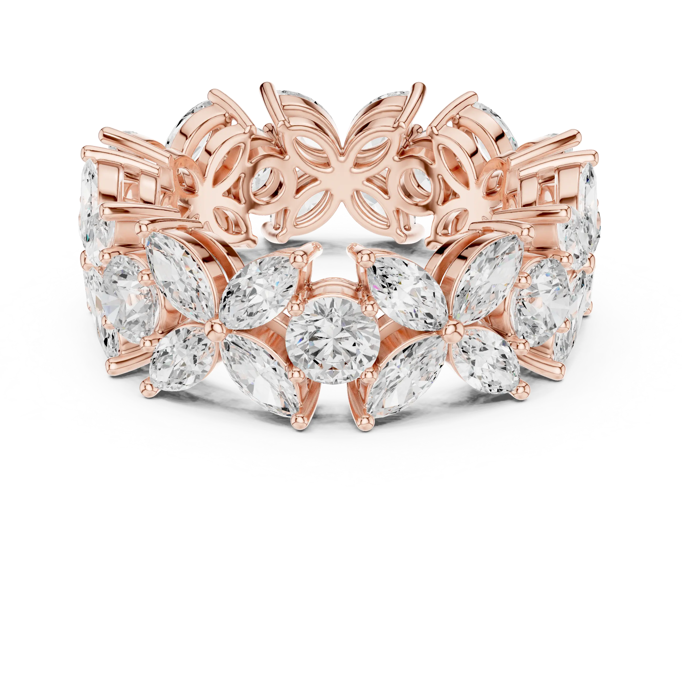 14K White Gold Marquise & Round Floral Eternity Band