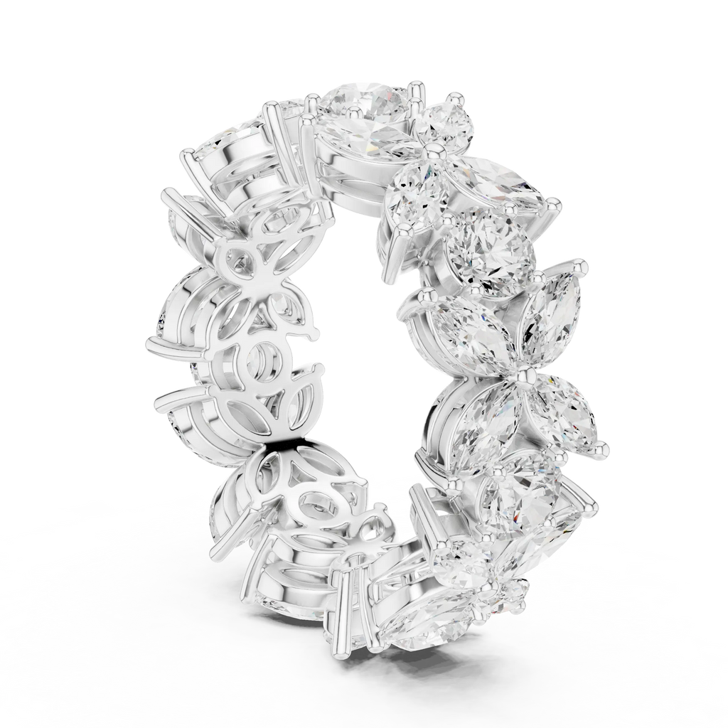 14K White Gold Marquise & Round Floral Eternity Band
