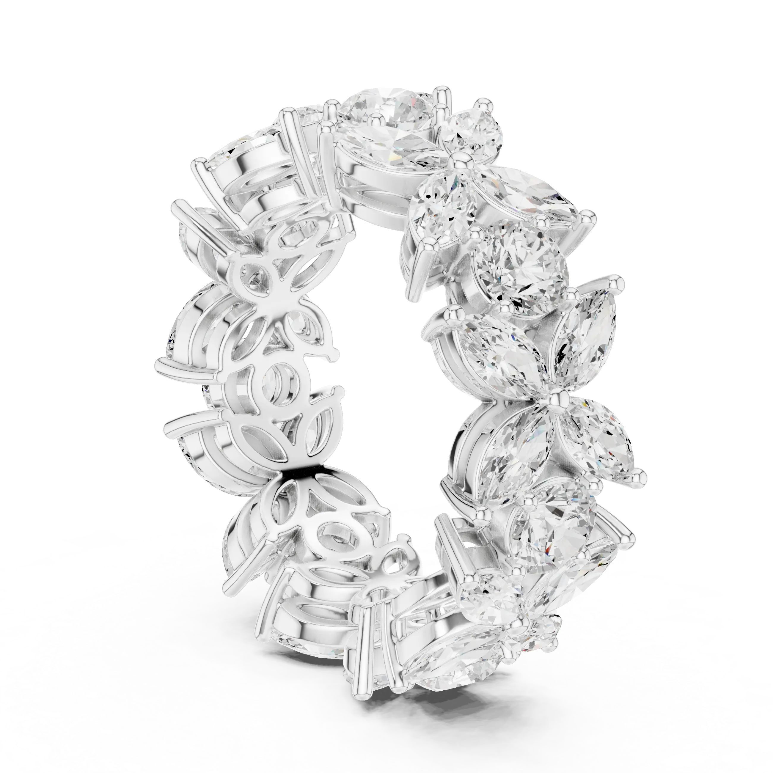 14K White Gold Marquise & Round Floral Eternity Band