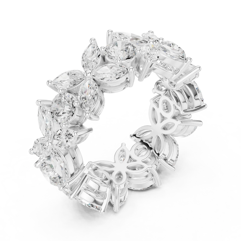 14K White Gold Marquise & Round Floral Eternity Band
