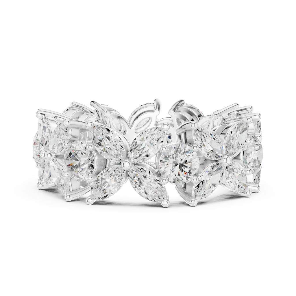 14K White Gold Marquise & Round Floral Eternity Band