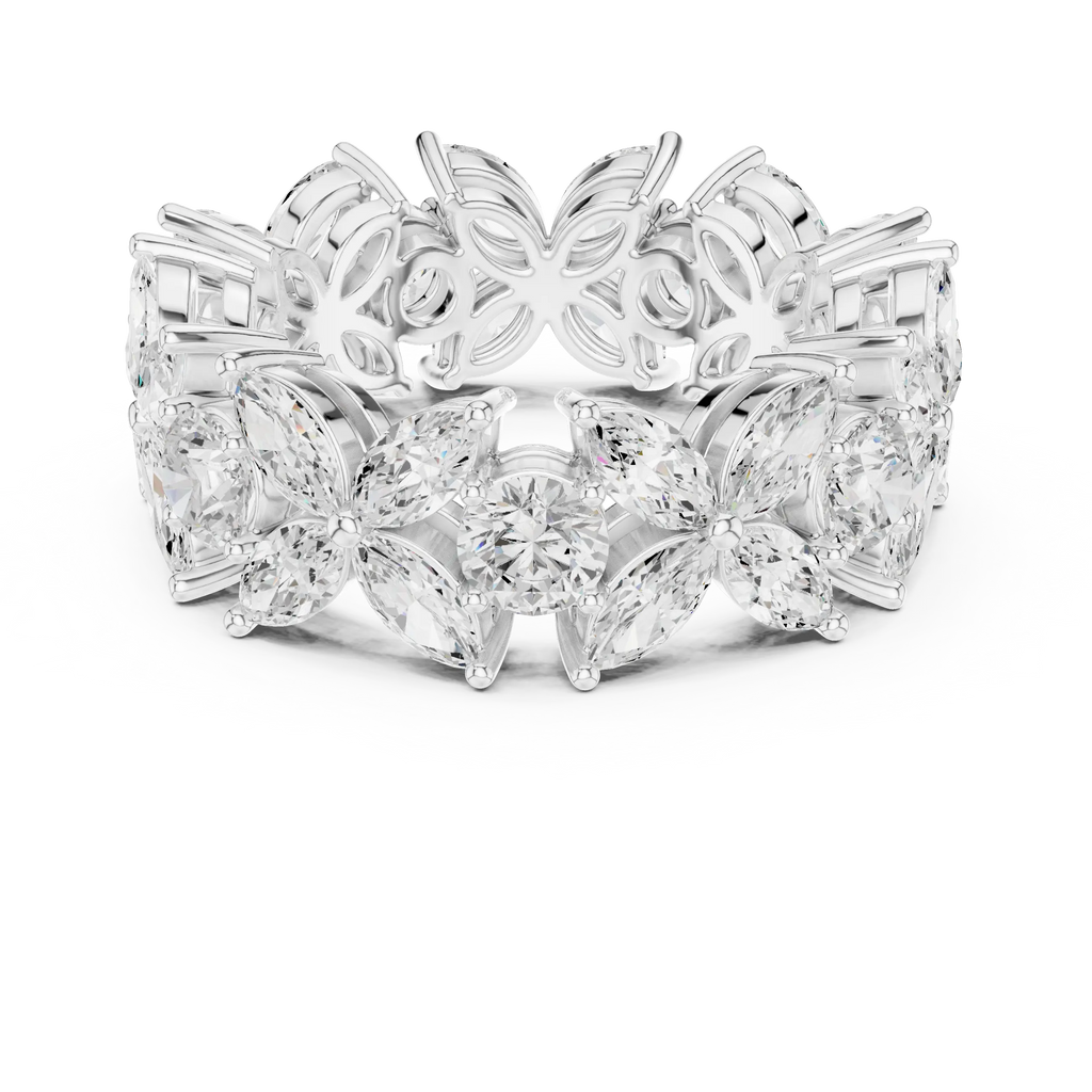 14K White Gold Marquise & Round Floral Eternity Band