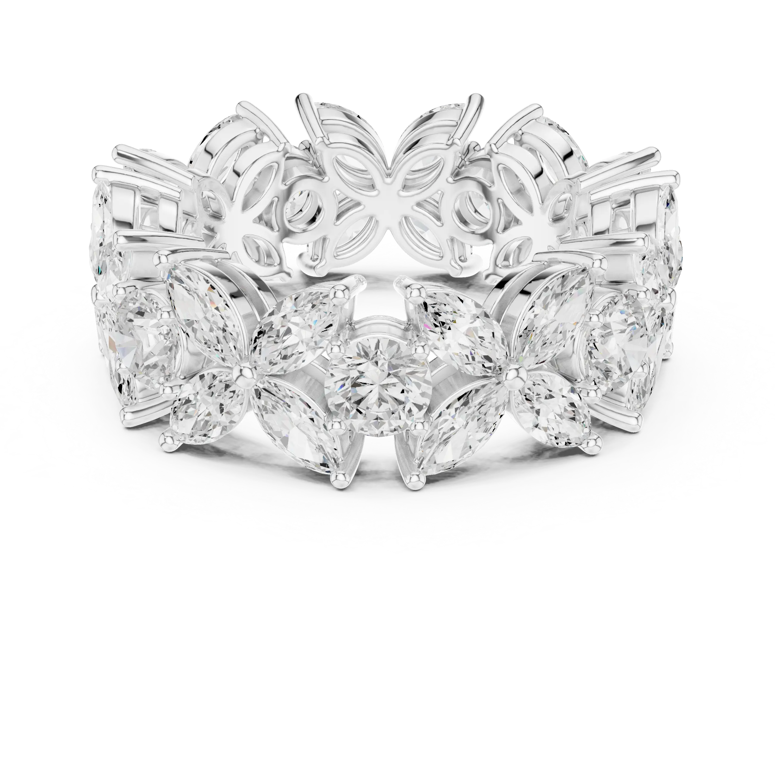 14K White Gold Marquise & Round Floral Eternity Band