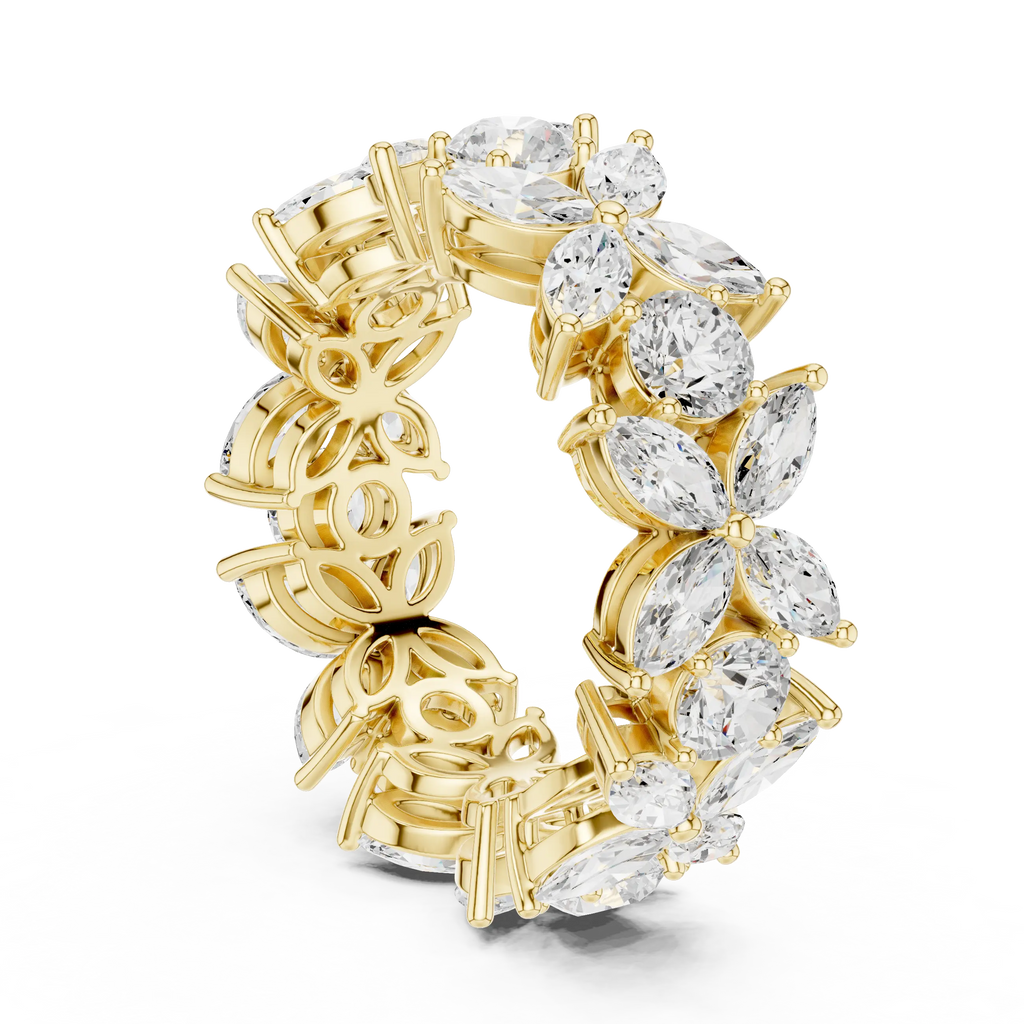 14K White Gold Marquise & Round Floral Eternity Band