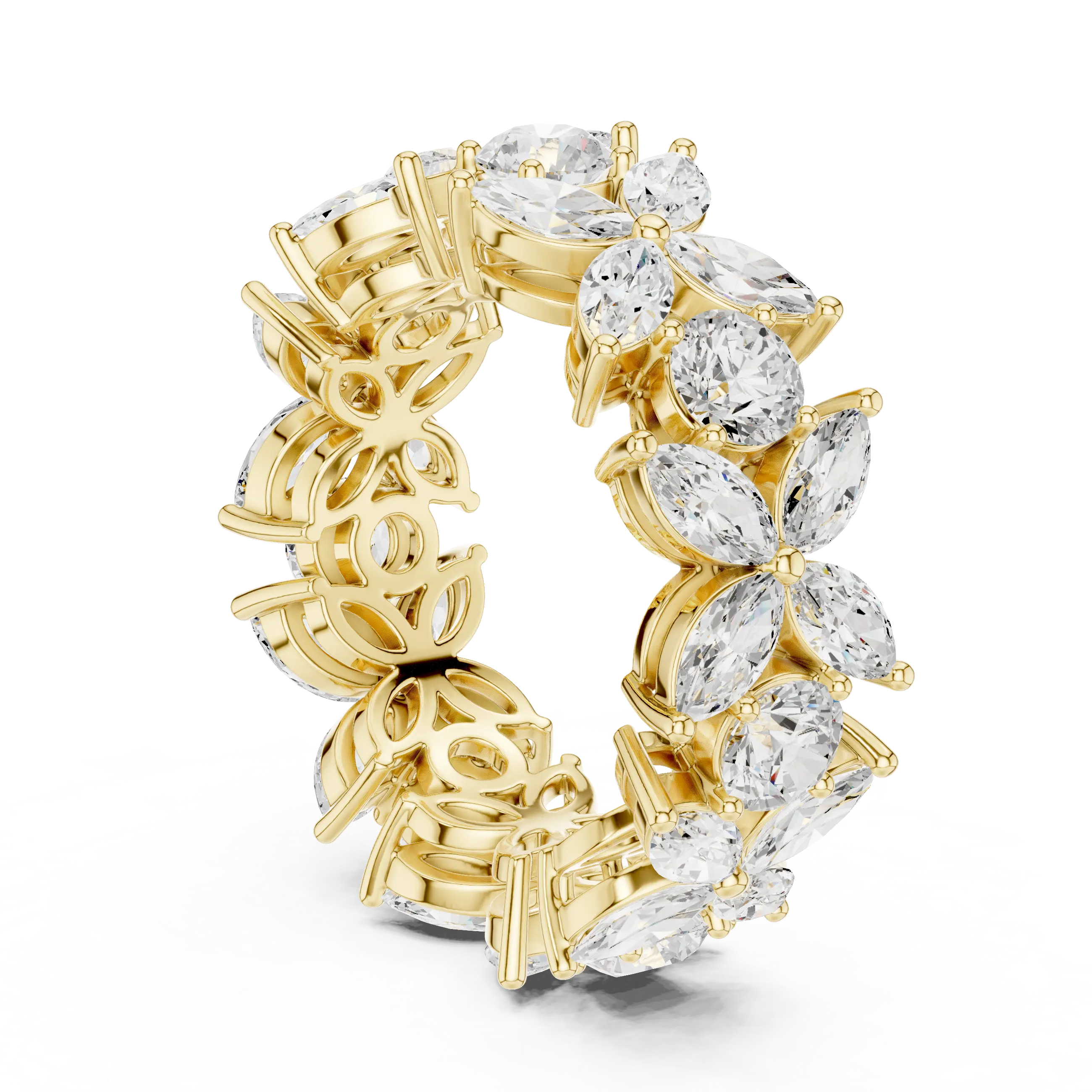 14K White Gold Marquise & Round Floral Eternity Band