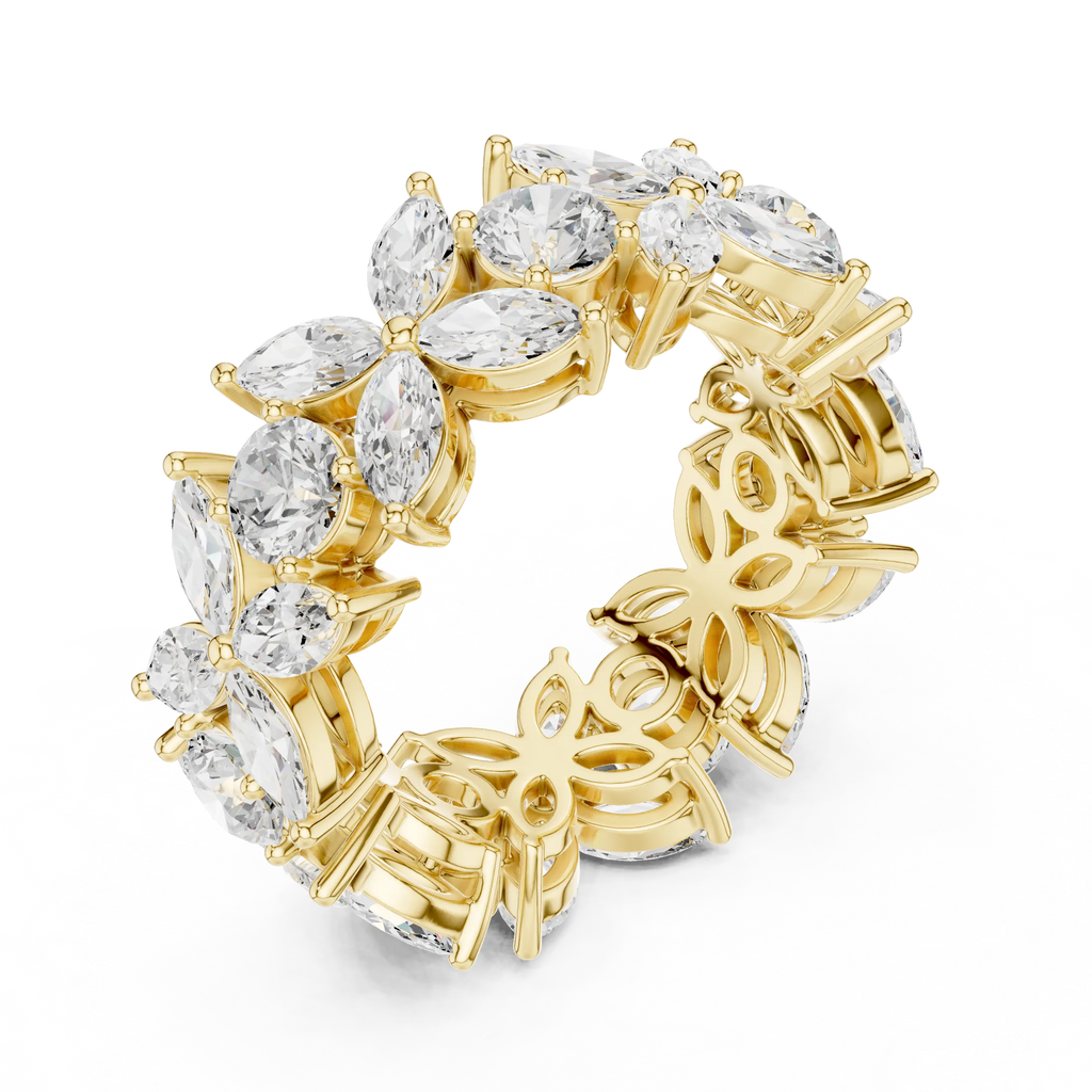 14K White Gold Marquise & Round Floral Eternity Band