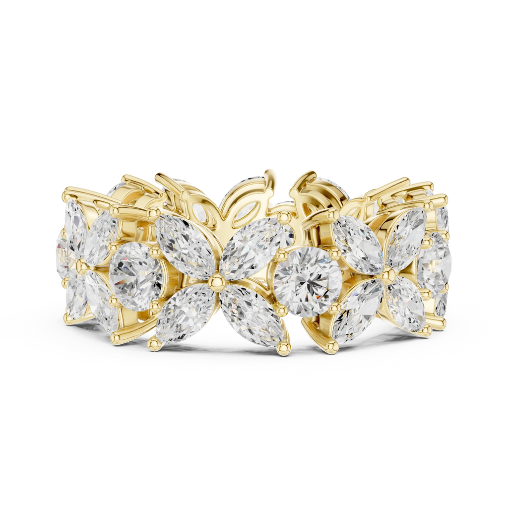 14K White Gold Marquise & Round Floral Eternity Band