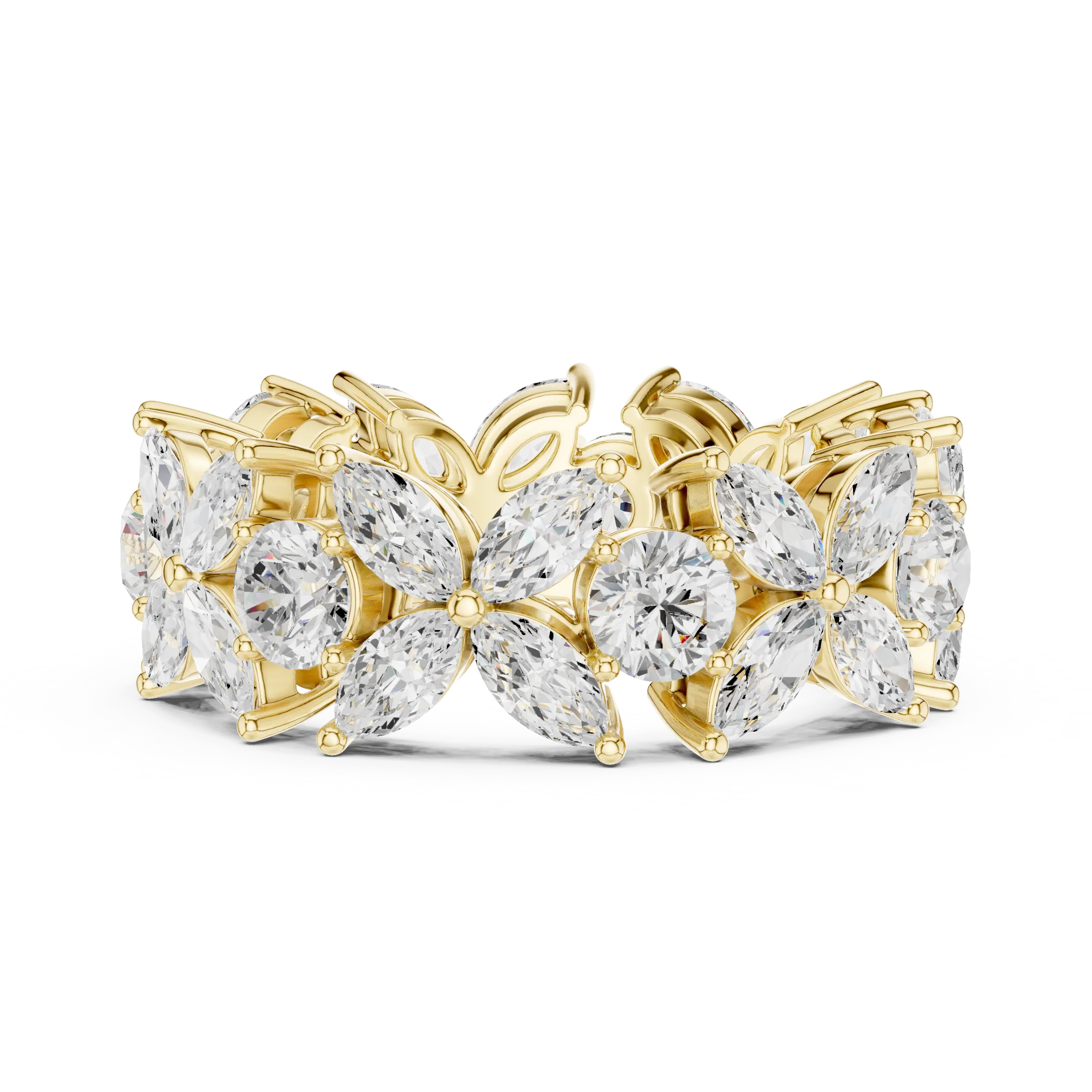 14K White Gold Marquise & Round Floral Eternity Band