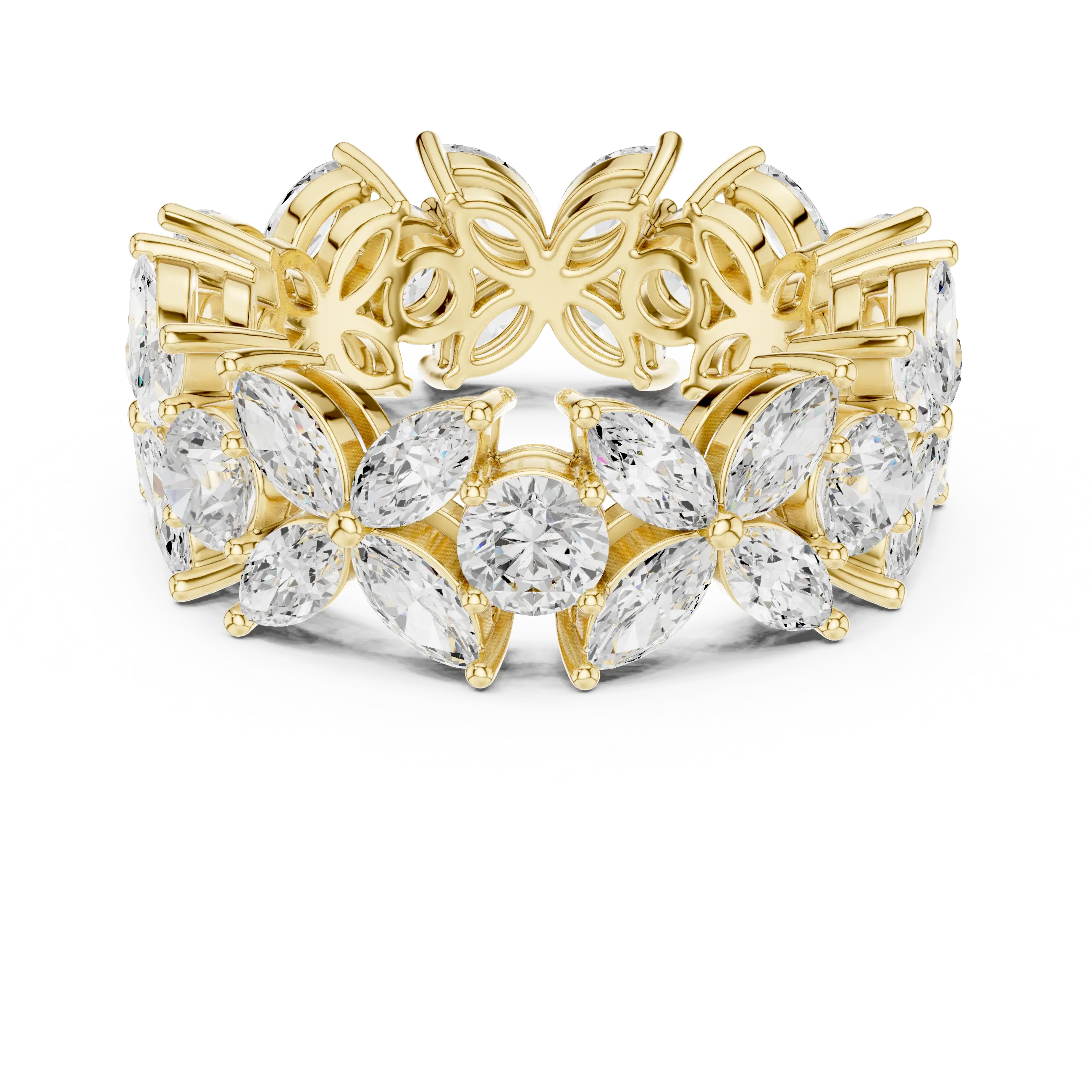 14K White Gold Marquise & Round Floral Eternity Band
