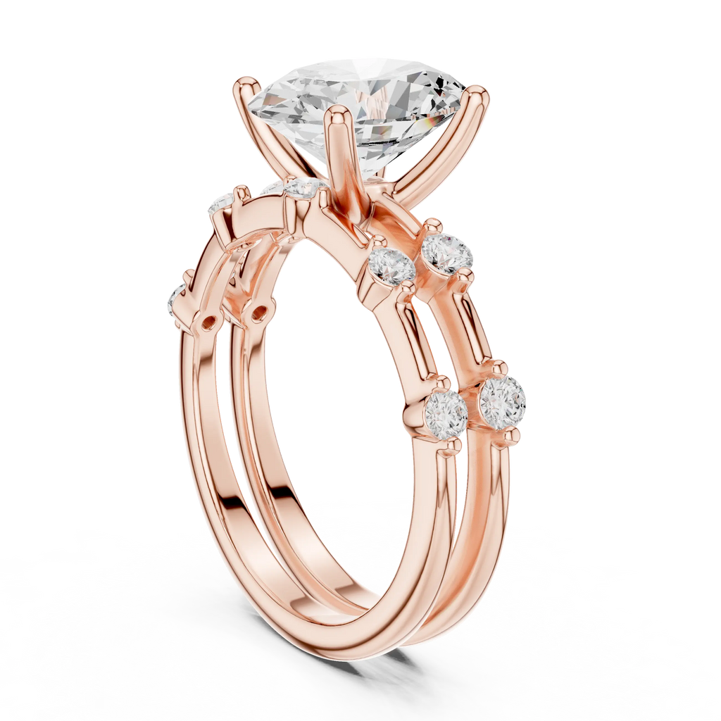 10K White Gold Oval Moissanite Diamond Double-Band Engagement Ring