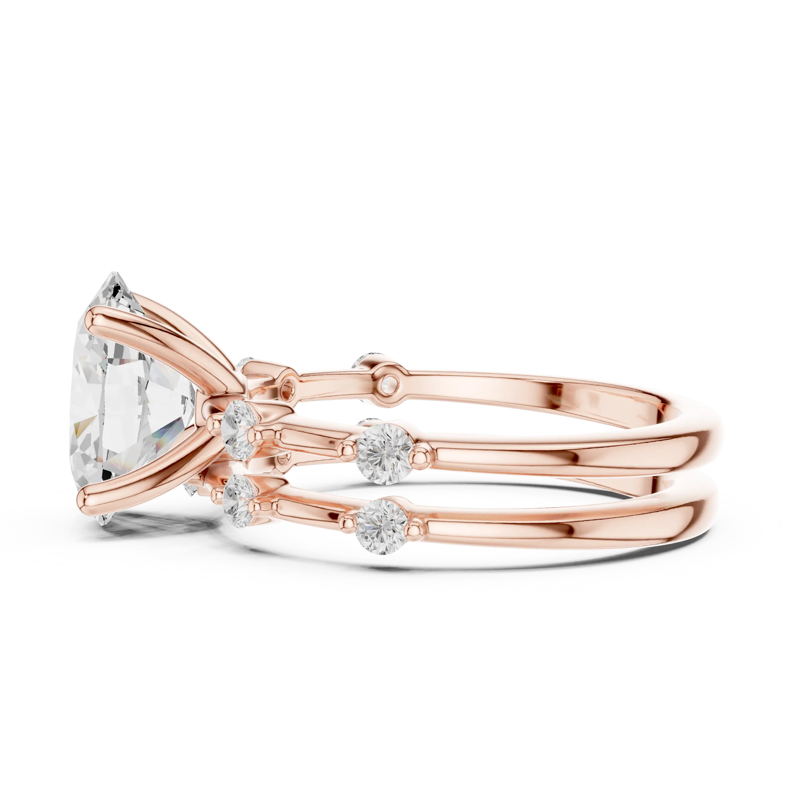 10K White Gold Oval Moissanite Diamond Double-Band Engagement Ring