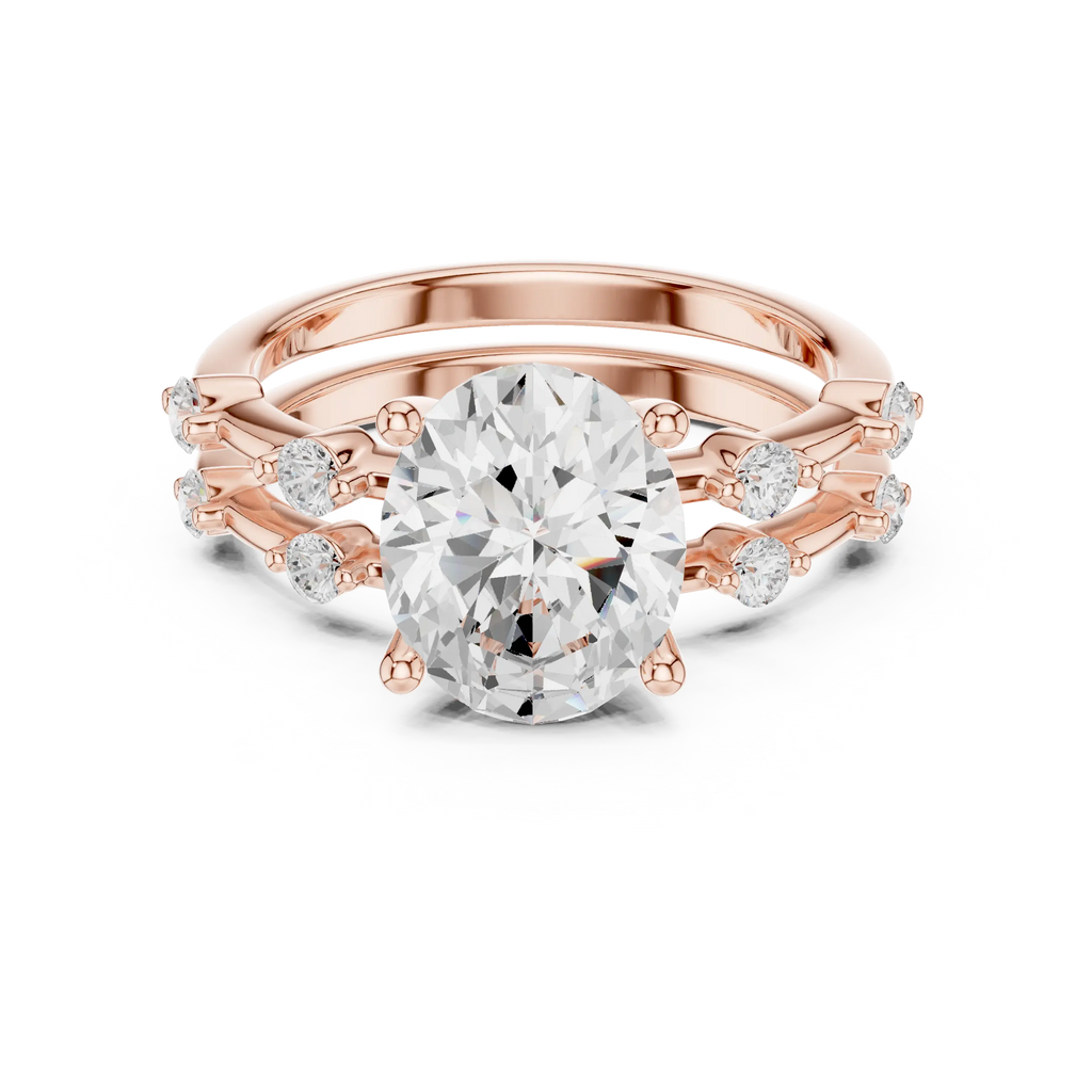 10K White Gold Oval Moissanite Diamond Double-Band Engagement Ring