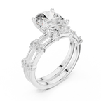 10K White Gold Oval Moissanite Diamond Double-Band Engagement Ring