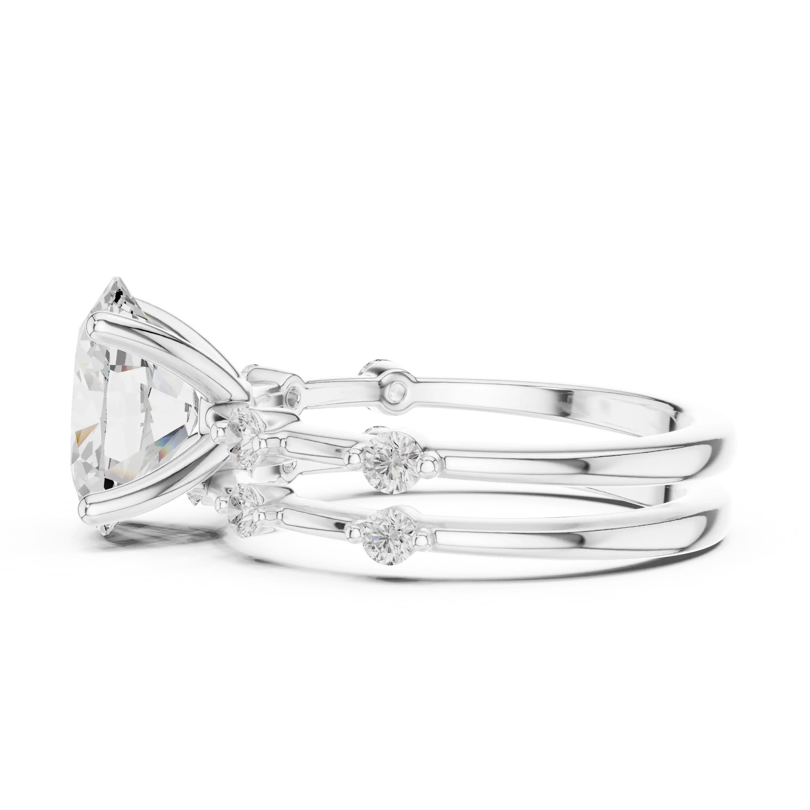 10K White Gold Oval Moissanite Diamond Double-Band Engagement Ring