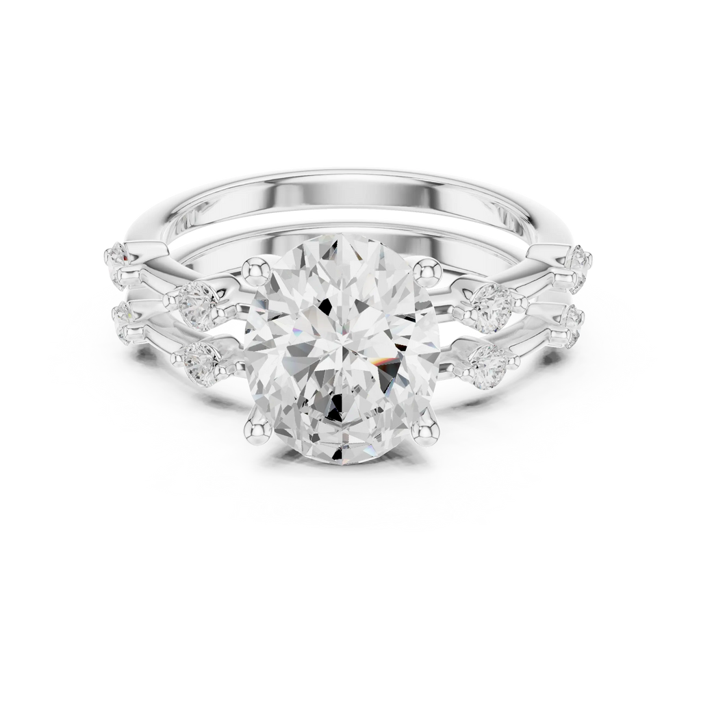 10K White Gold Oval Moissanite Diamond Double-Band Engagement Ring