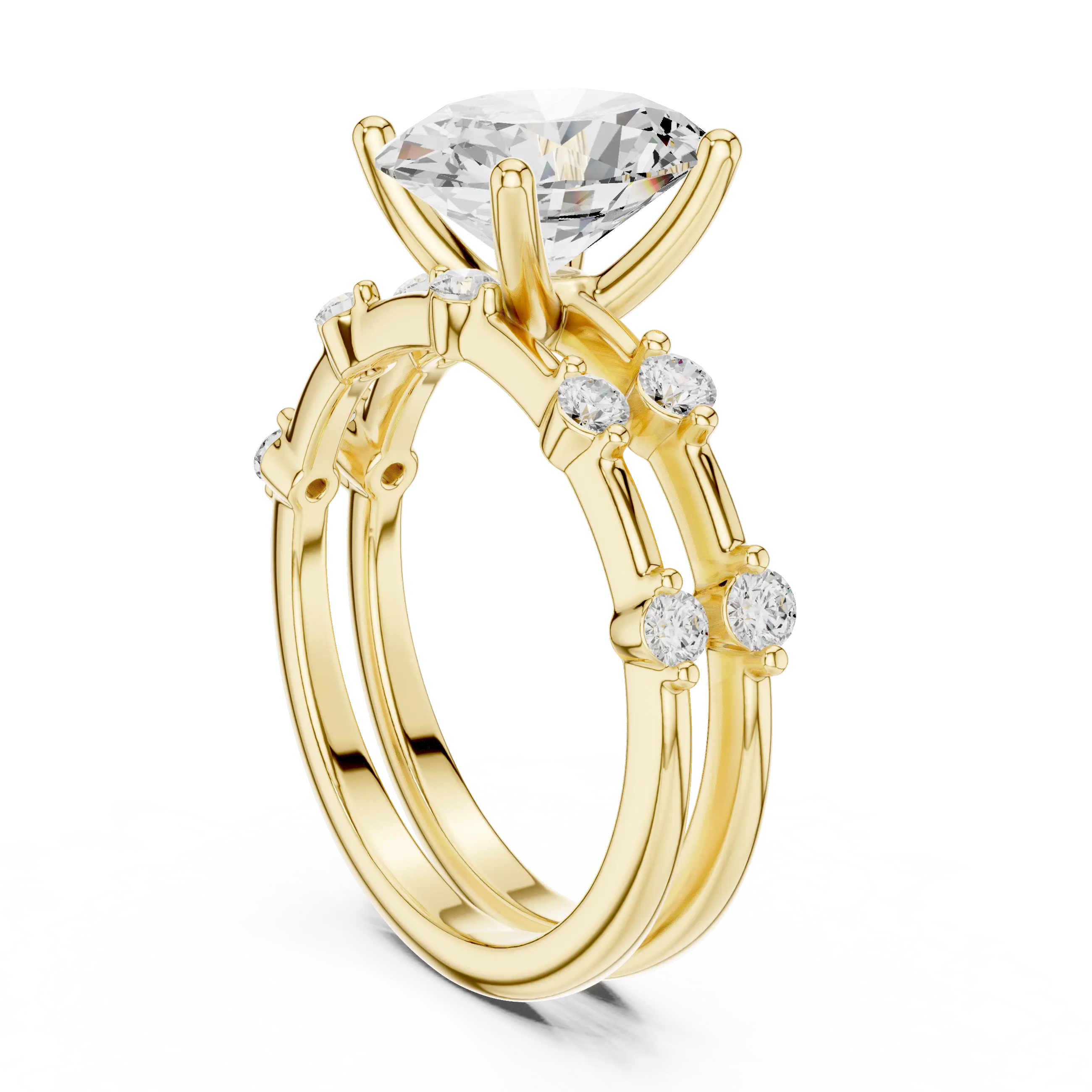 10K White Gold Oval Moissanite Diamond Double-Band Engagement Ring