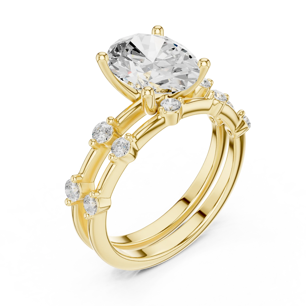 10K White Gold Oval Moissanite Diamond Double-Band Engagement Ring