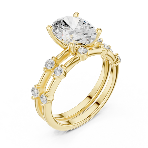 10K White Gold Oval Moissanite Diamond Double-Band Engagement Ring