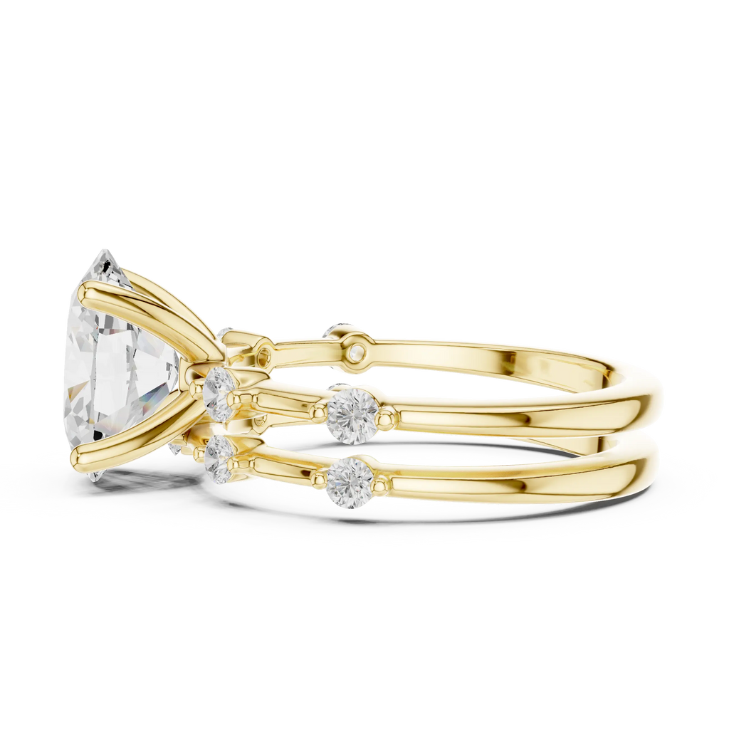 10K White Gold Oval Moissanite Diamond Double-Band Engagement Ring