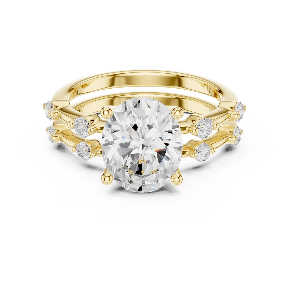 10K White Gold Oval Moissanite Diamond Double-Band Engagement Ring